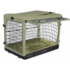 Pet Gear Deluxe Steel Dog Crate with Bolster Pad  - Large/Sage