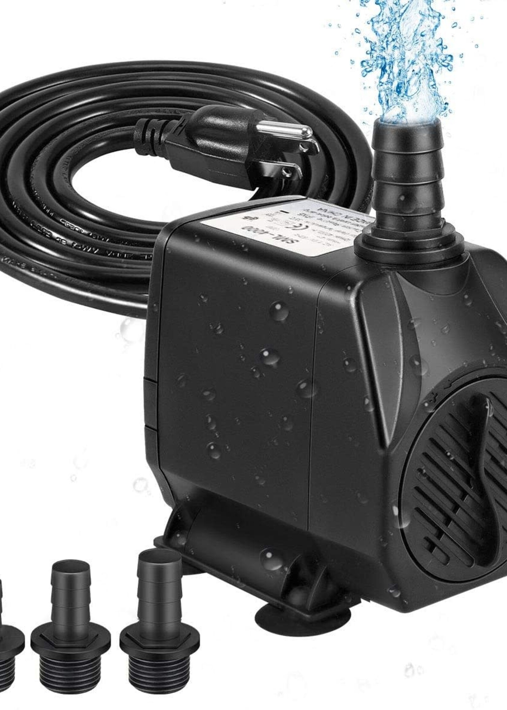 Winkeyes 1050GPH 100W Water Pump with Anti Dry Burning, Ultra Quiet Submersible Fountain Aquarium Fish Pond Hydroponic Pump with 13ft High Lift, 5.9ft Power Cord, 3 Nozzles