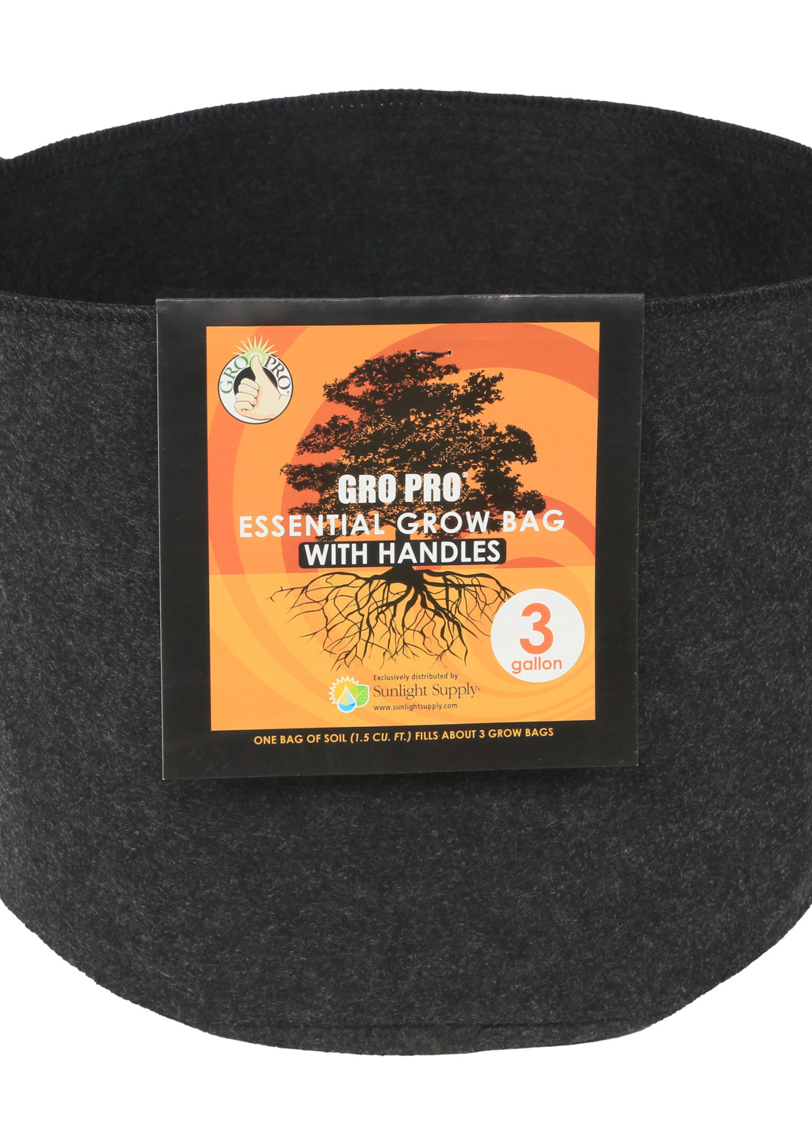 Gro Pro Essential Round Fabric Pot w/ Handles 3 Gallon - Black (72/Cs)