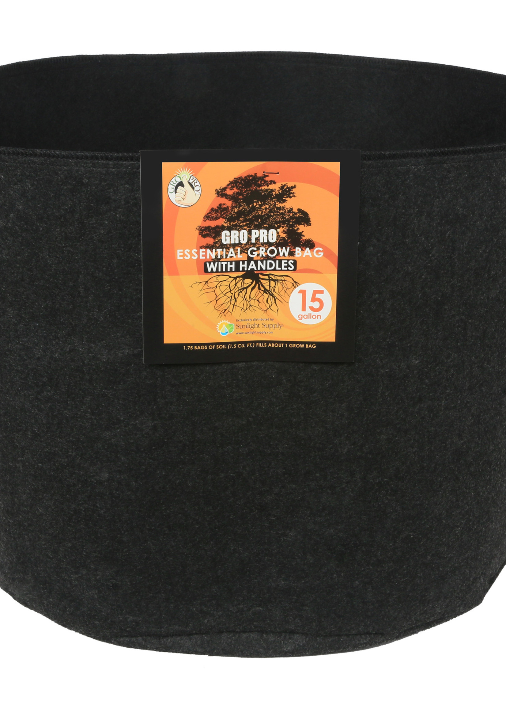 Gro Pro Essential Round Fabric Pot w/ Handles 15 Gallon - Black (48/Cs)