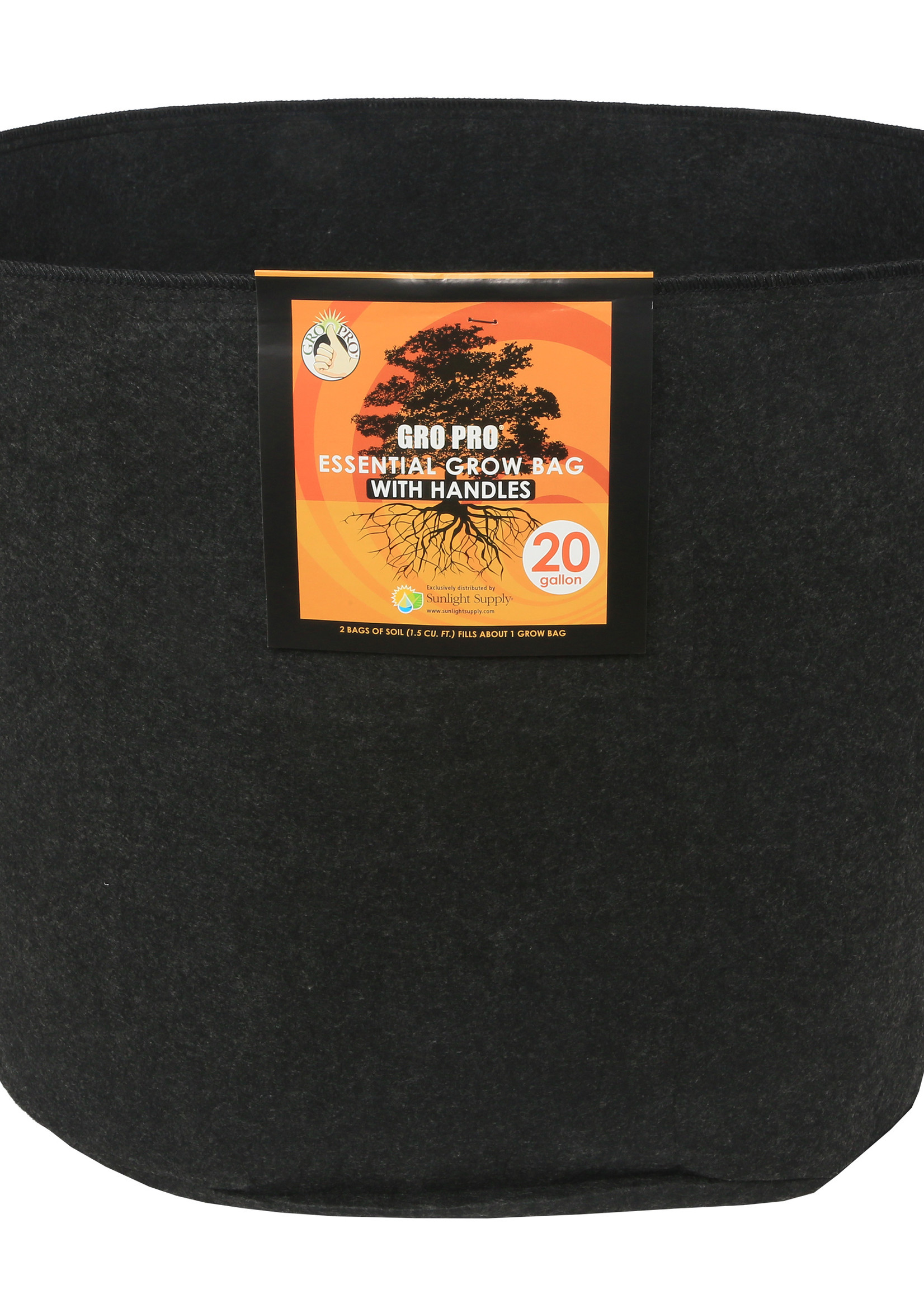 Gro Pro Essential Round Fabric Pot w/ Handles 20 Gallon - Black (42/Cs)