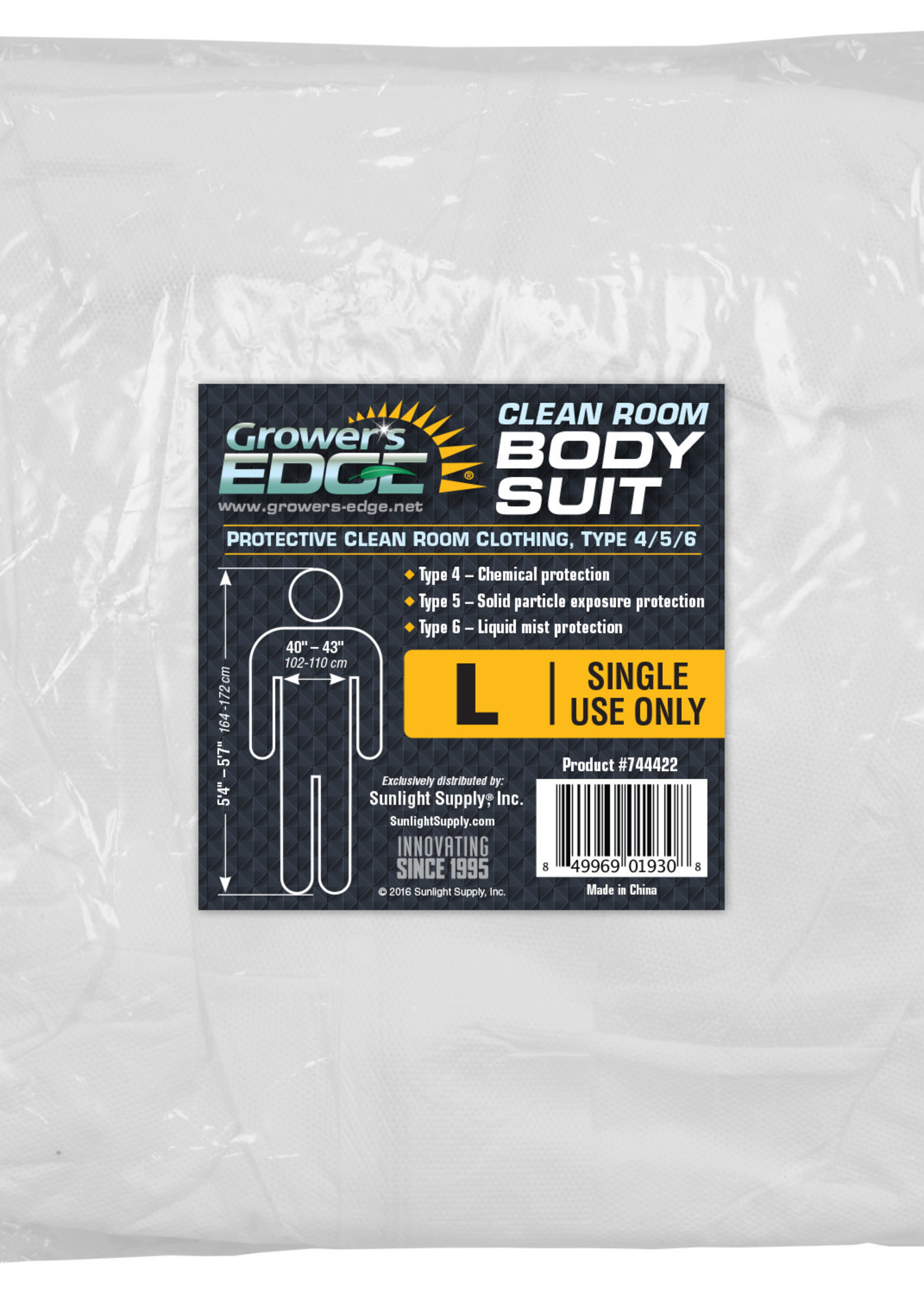 Growers Edge Grower's Edge Clean Room Body Suit - Size L (25/Cs)