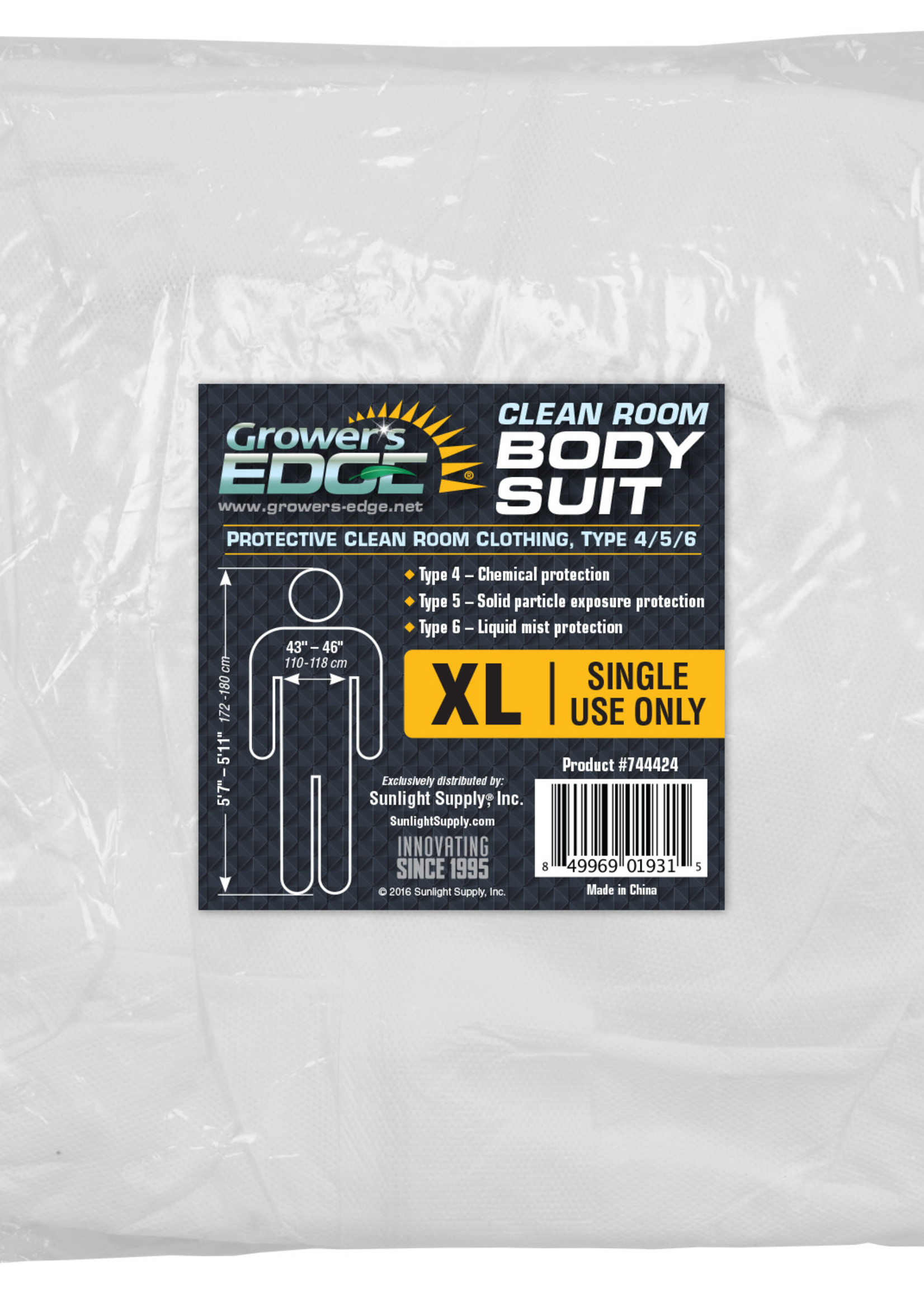 Growers Edge Grower's Edge Clean Room Body Suit - Size XL (25/Cs)