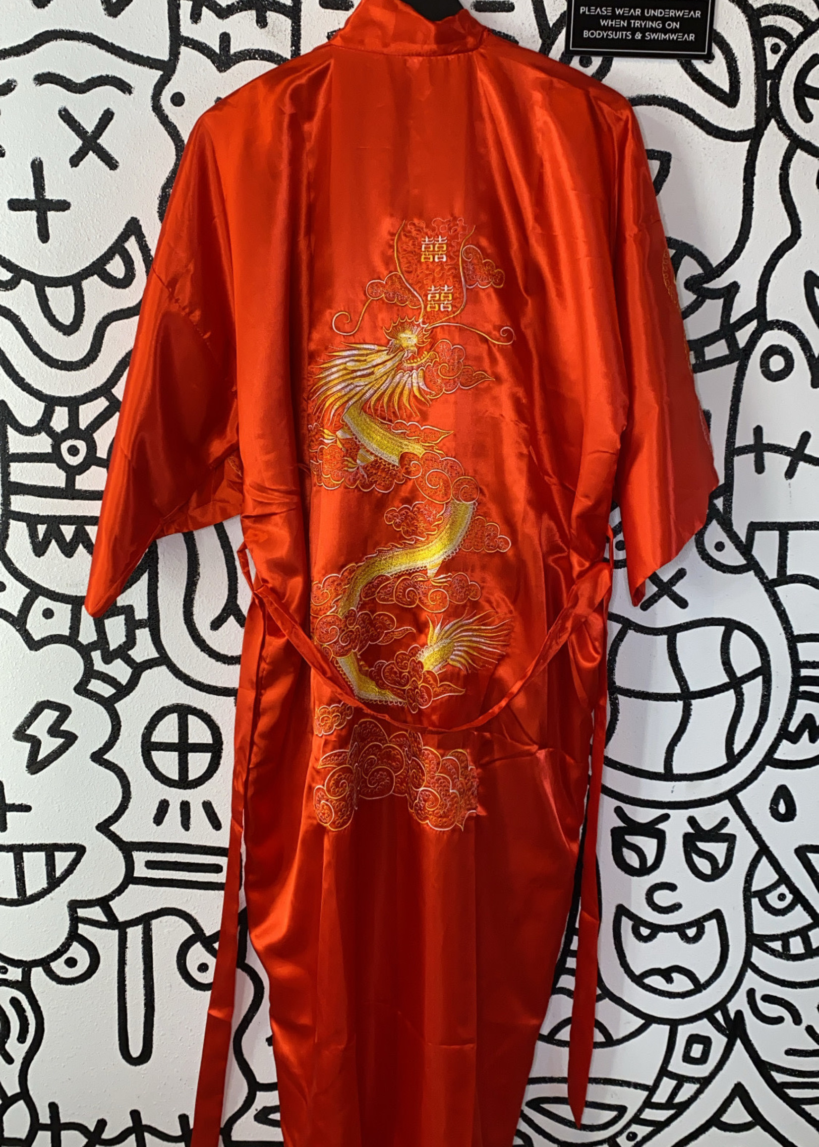 Vintage Kimono No Label Red Satin OS