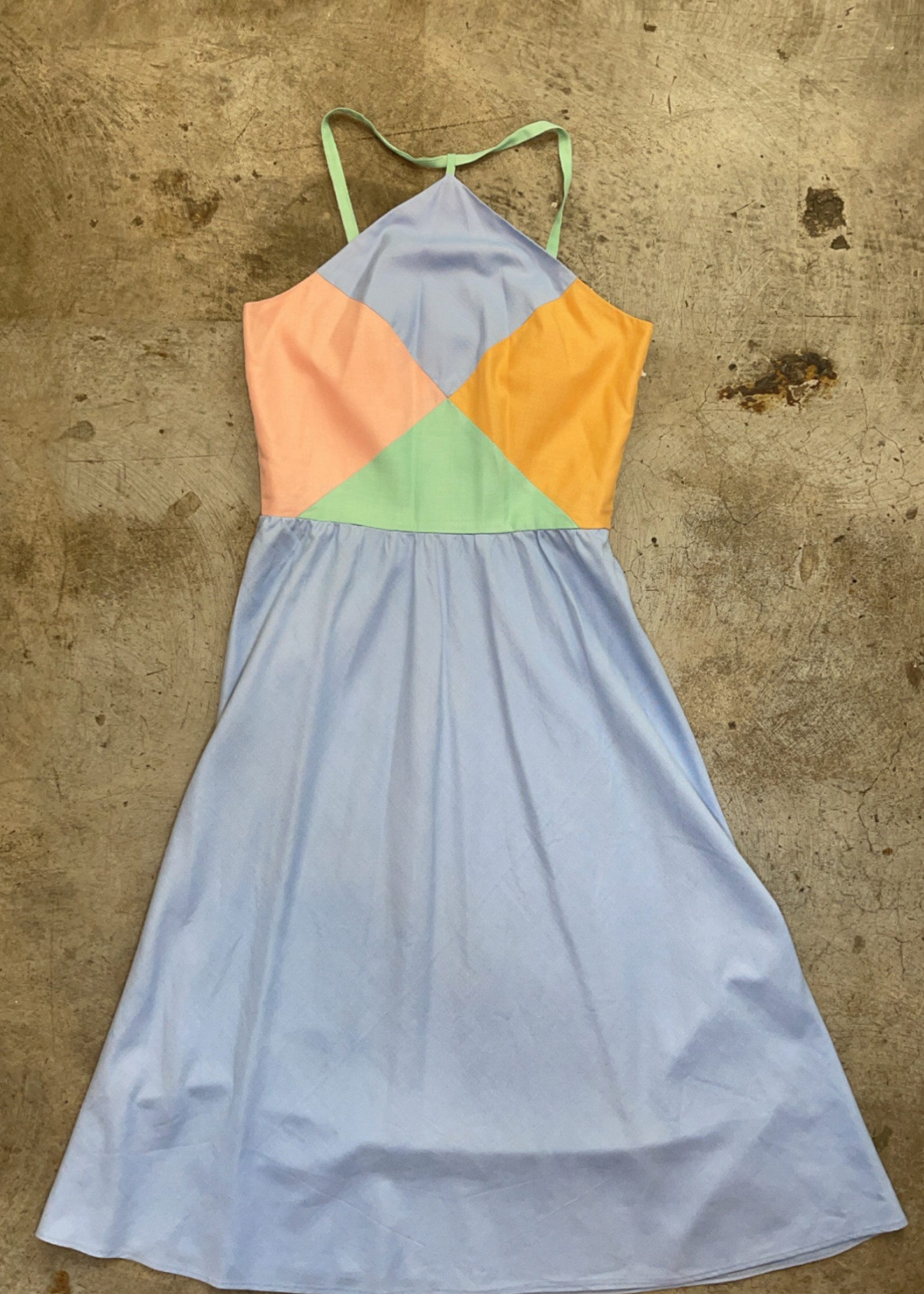Vicky V California Vintage Colorblock Halter Dress S
