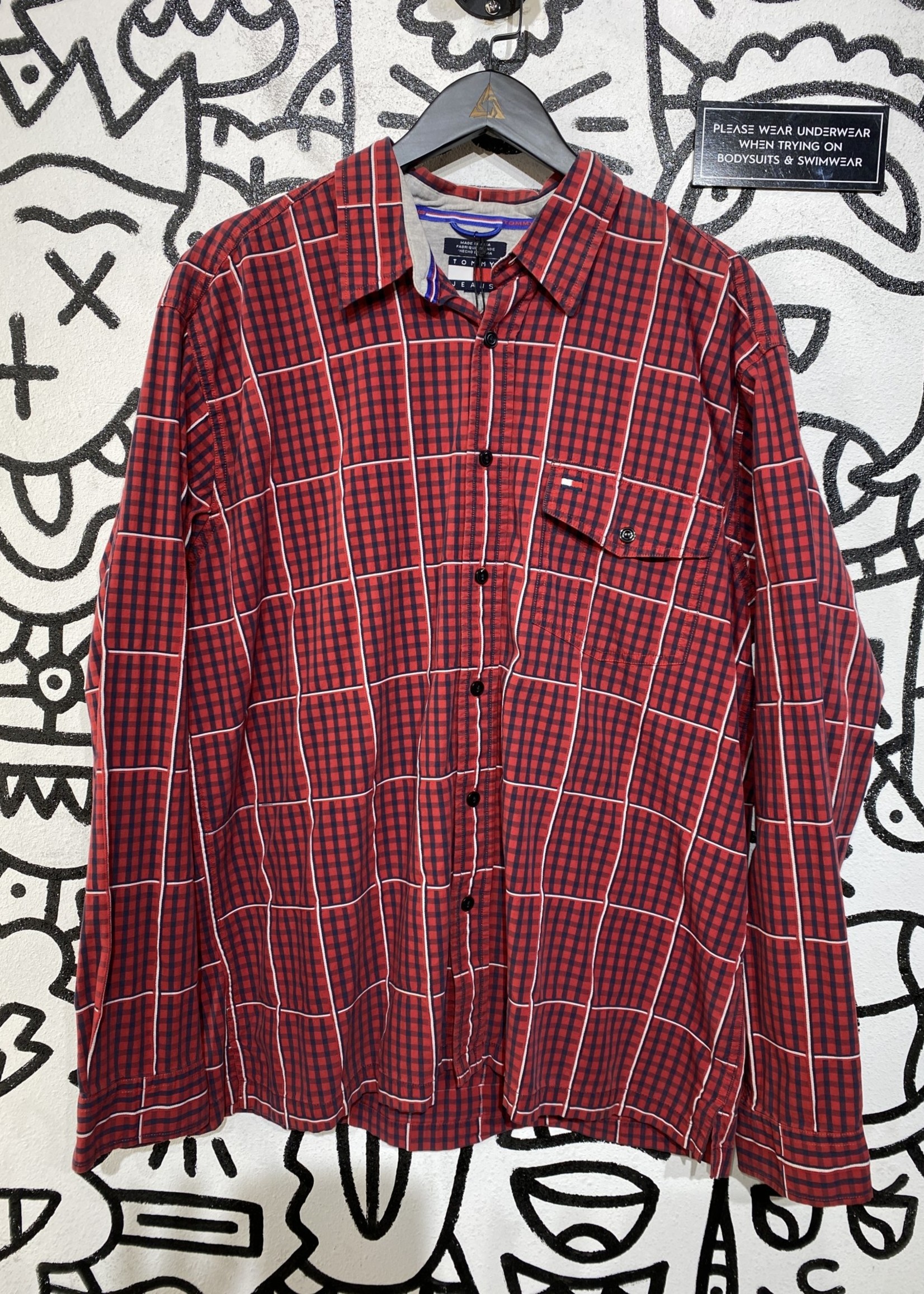 Tommy Hilfiger Red Plaid Long Sleeve Button Down XXL