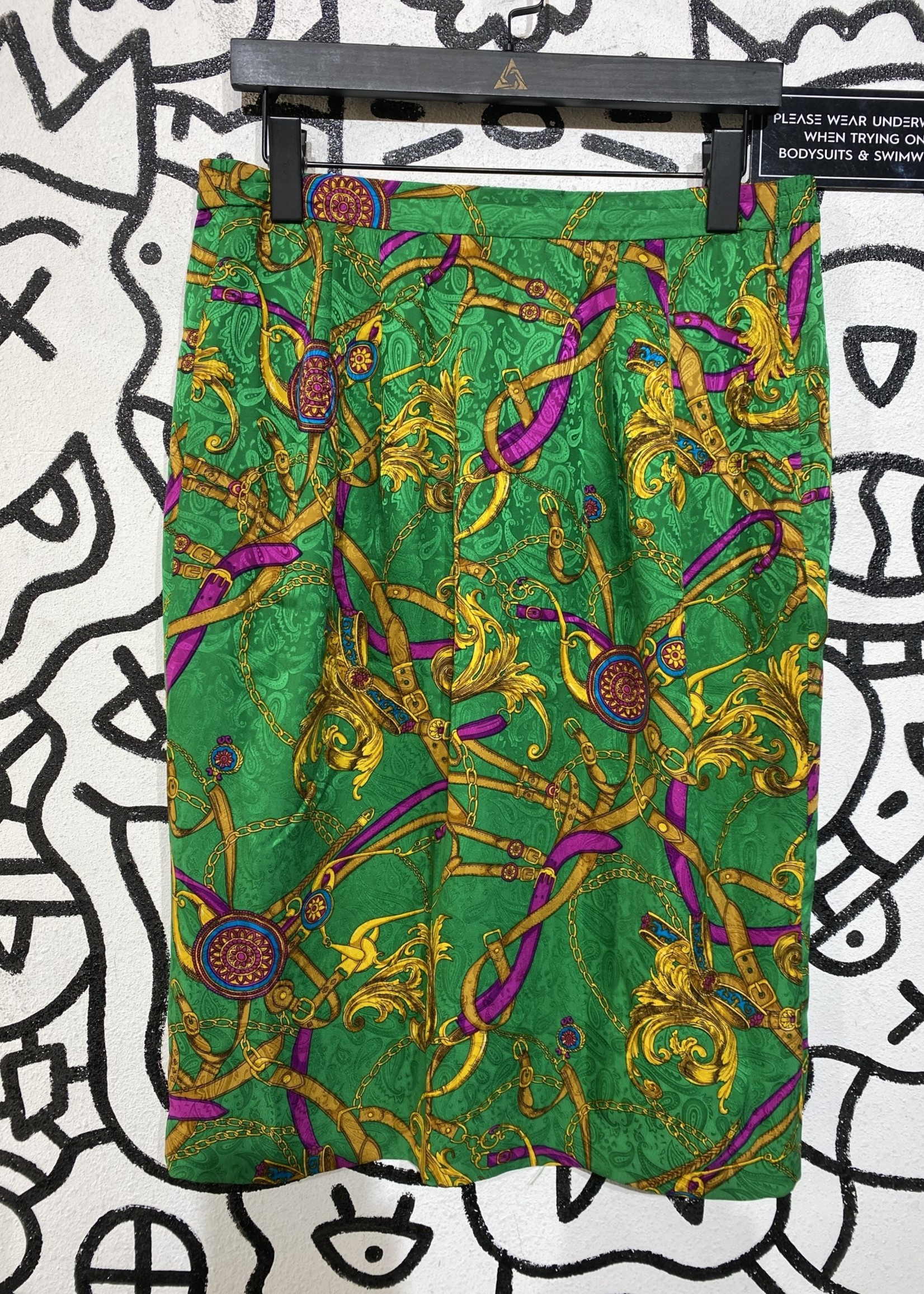 Adrianna Papell Green Vintage Pattern Skirt 8