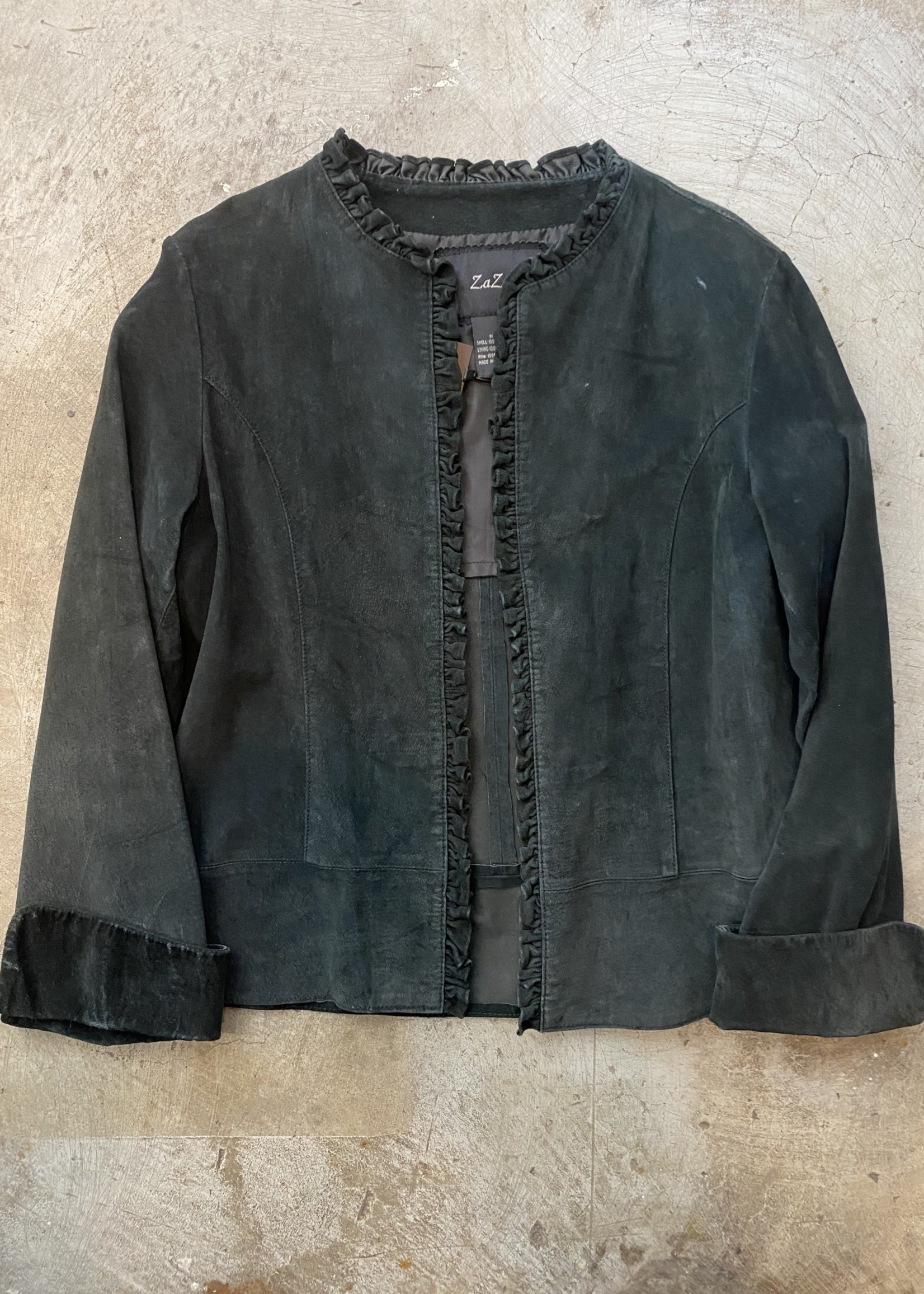 Za Zee Vintage Black Leather Open Jacket M
