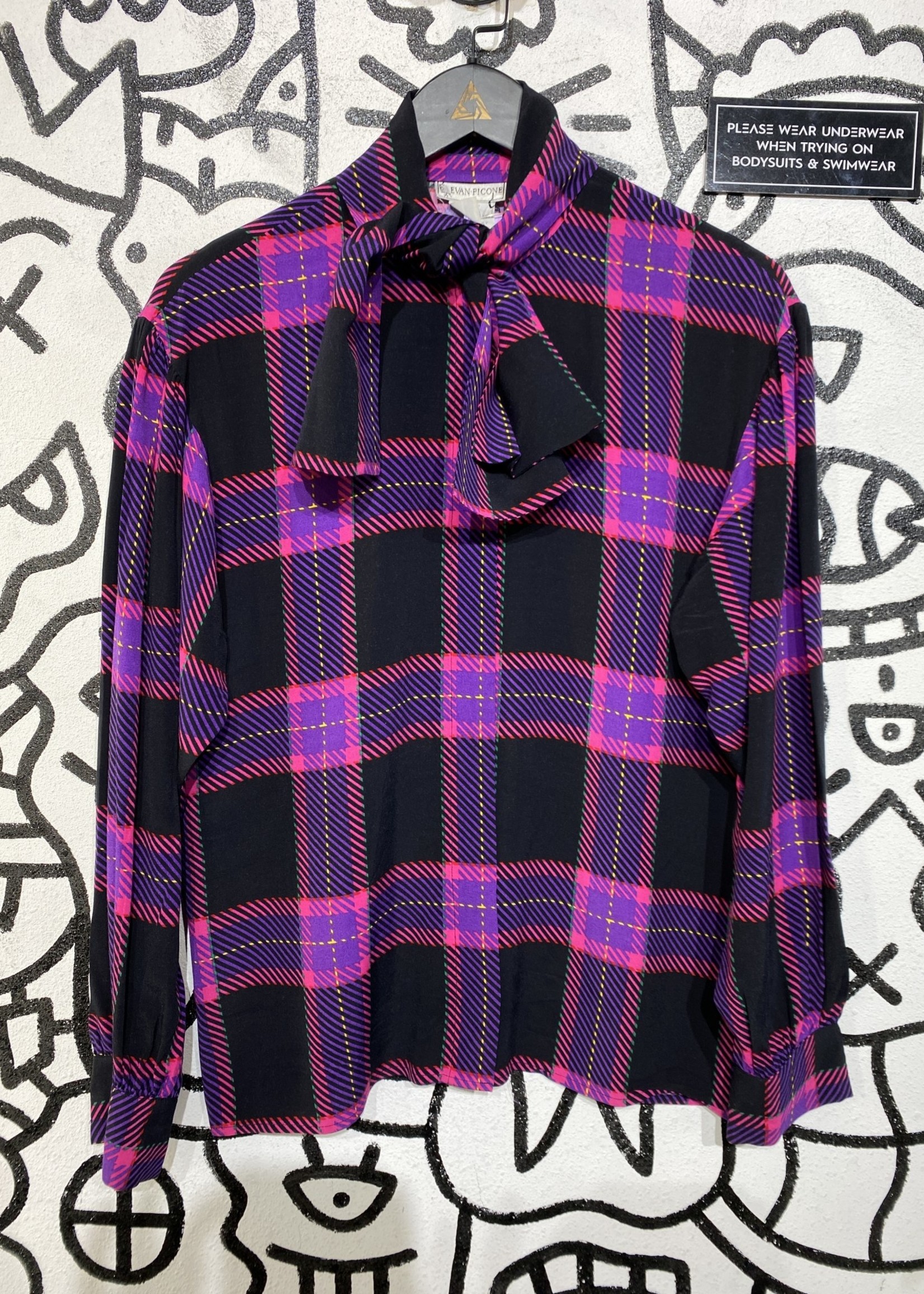 Evan Picone Black Pink Purple Vintage Silk Blouse 6/M