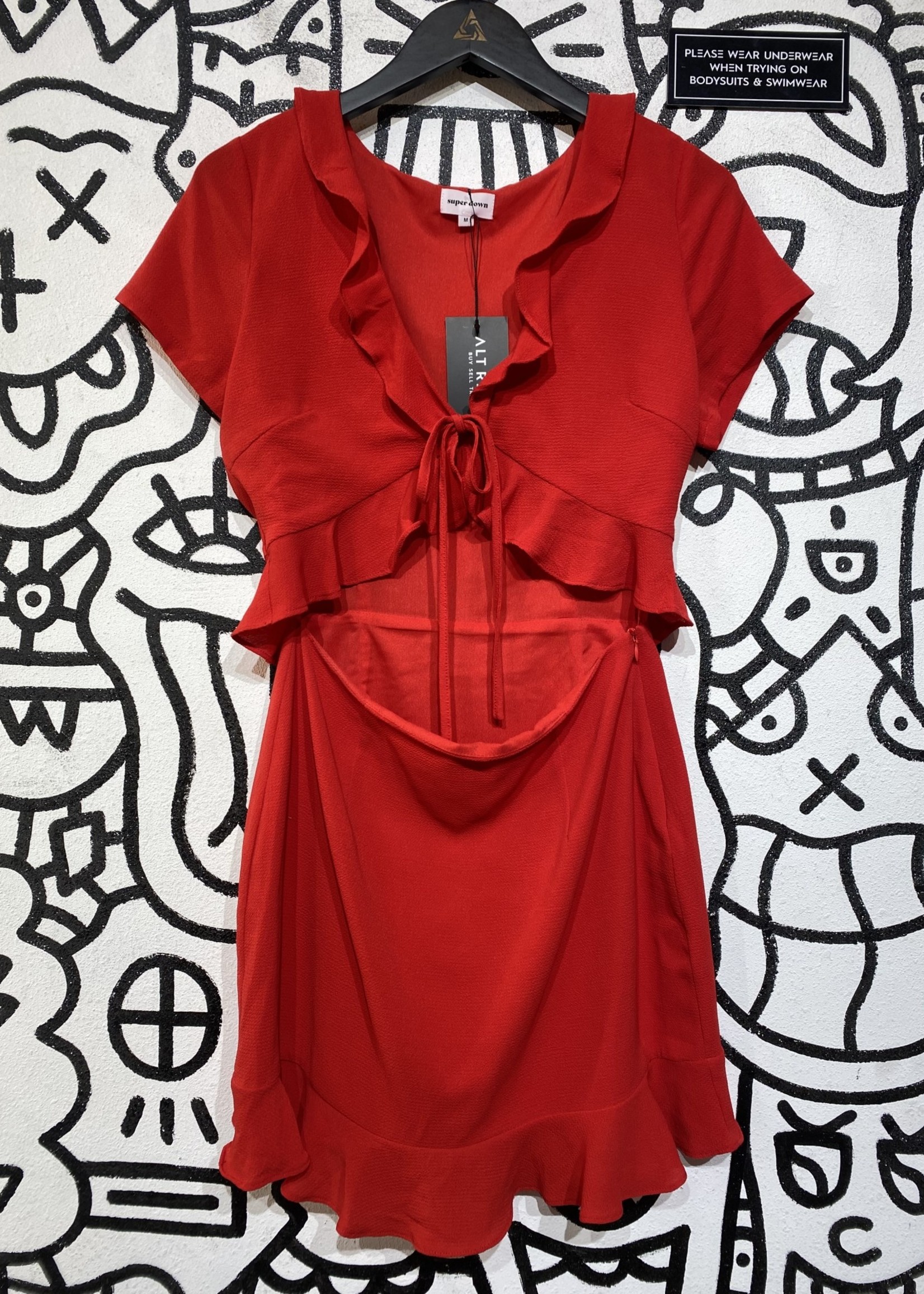 Superdown Red Cutout Frill Dress M