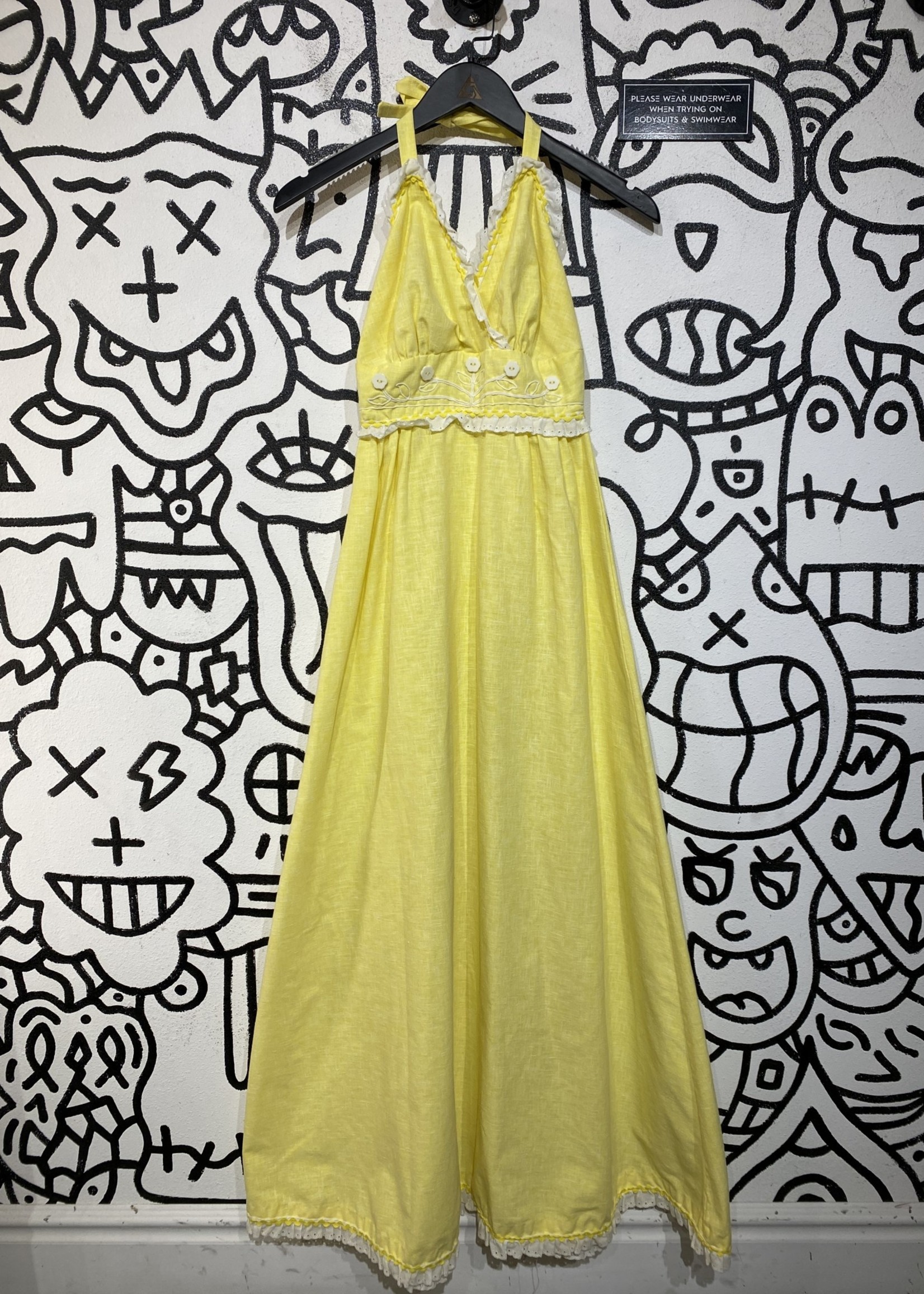 70s Wiggle Worm Yellow Dress XS/22"