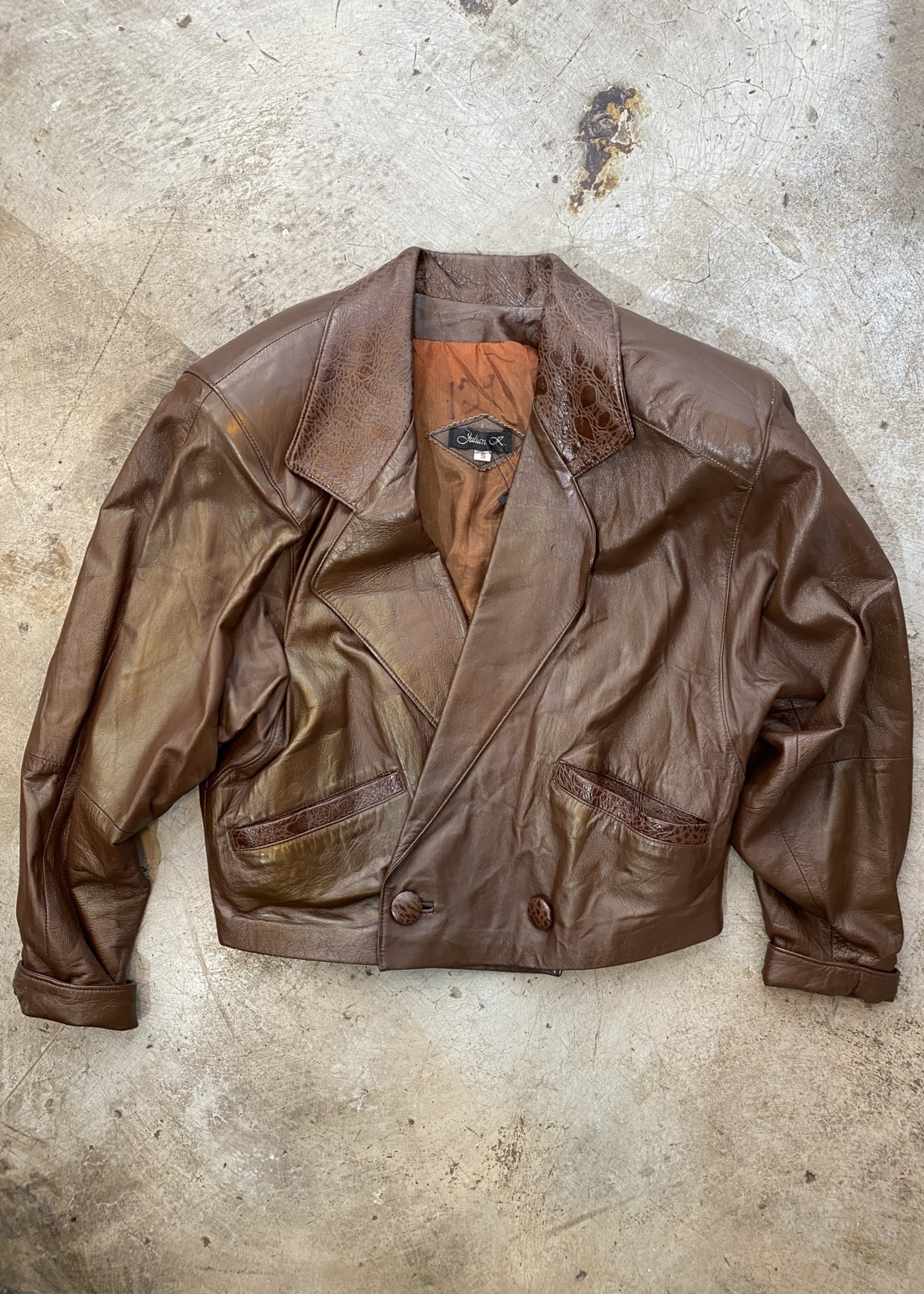 Julian K Brown Leather Cropped Jacket S