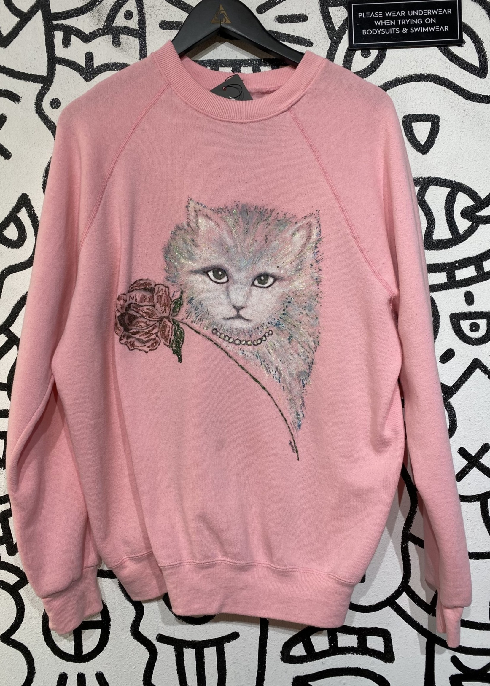 90s Pink Cat Sweater XL