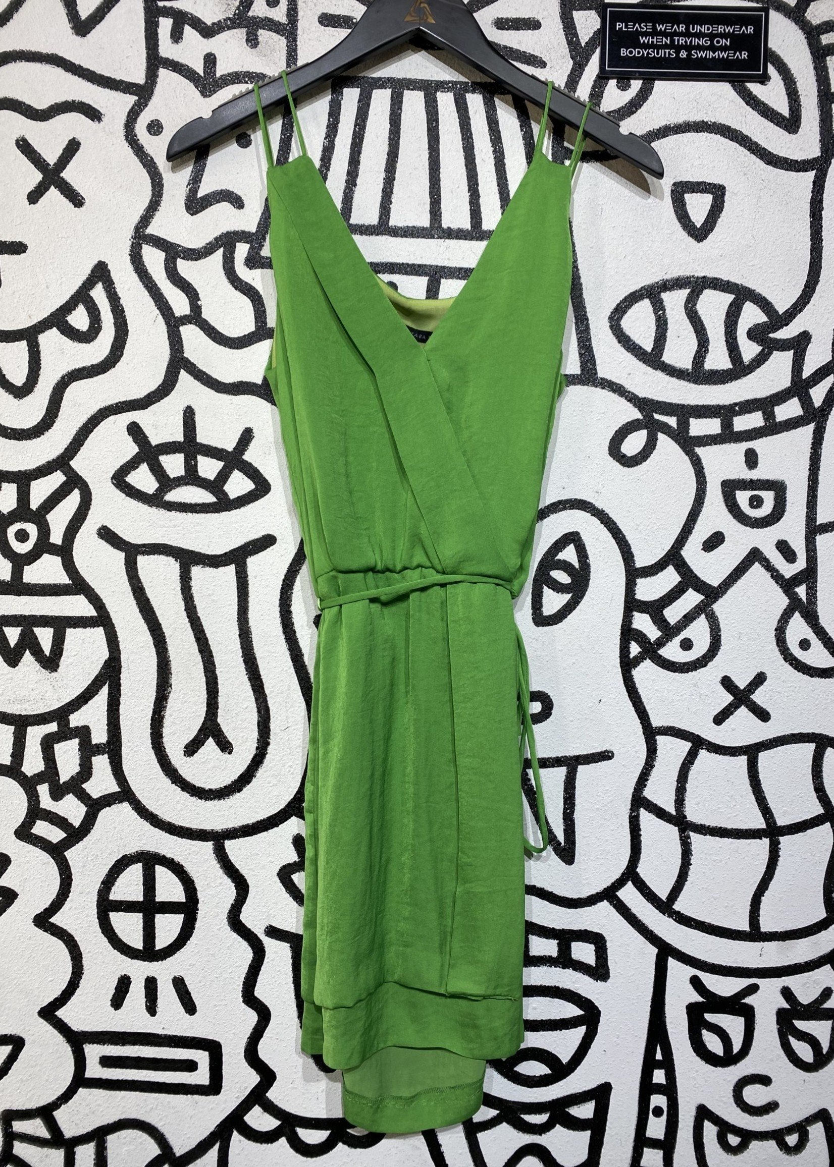 Zara Basic Bright Green Strap Dress