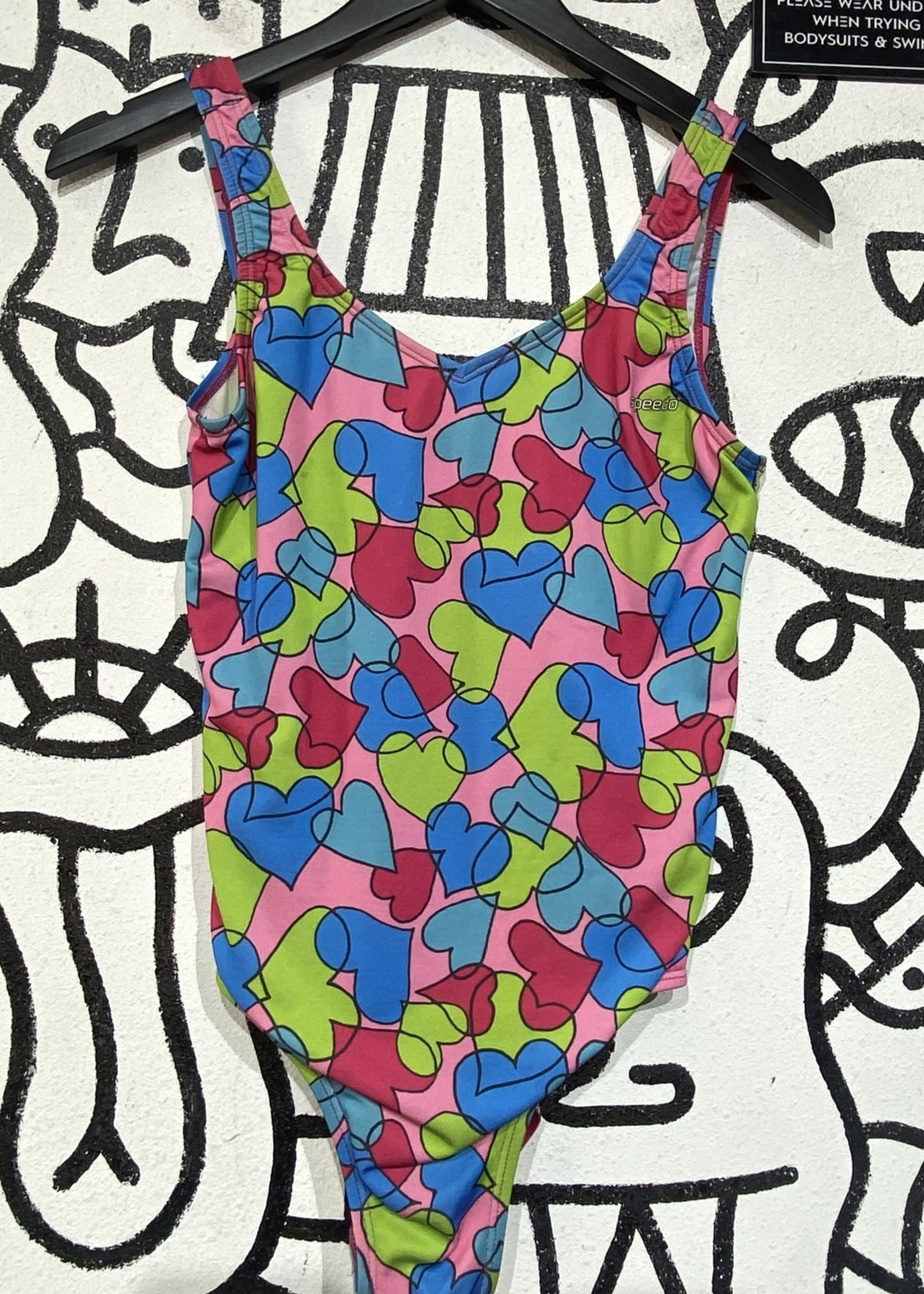 Speedo Vintage Bathing Suit Heart Pattern L