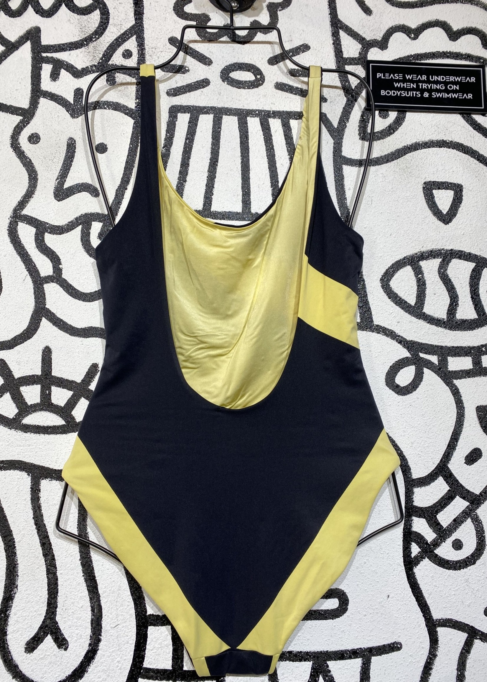 Onia Swimwear Revolve Black Yellow Swimsuit M