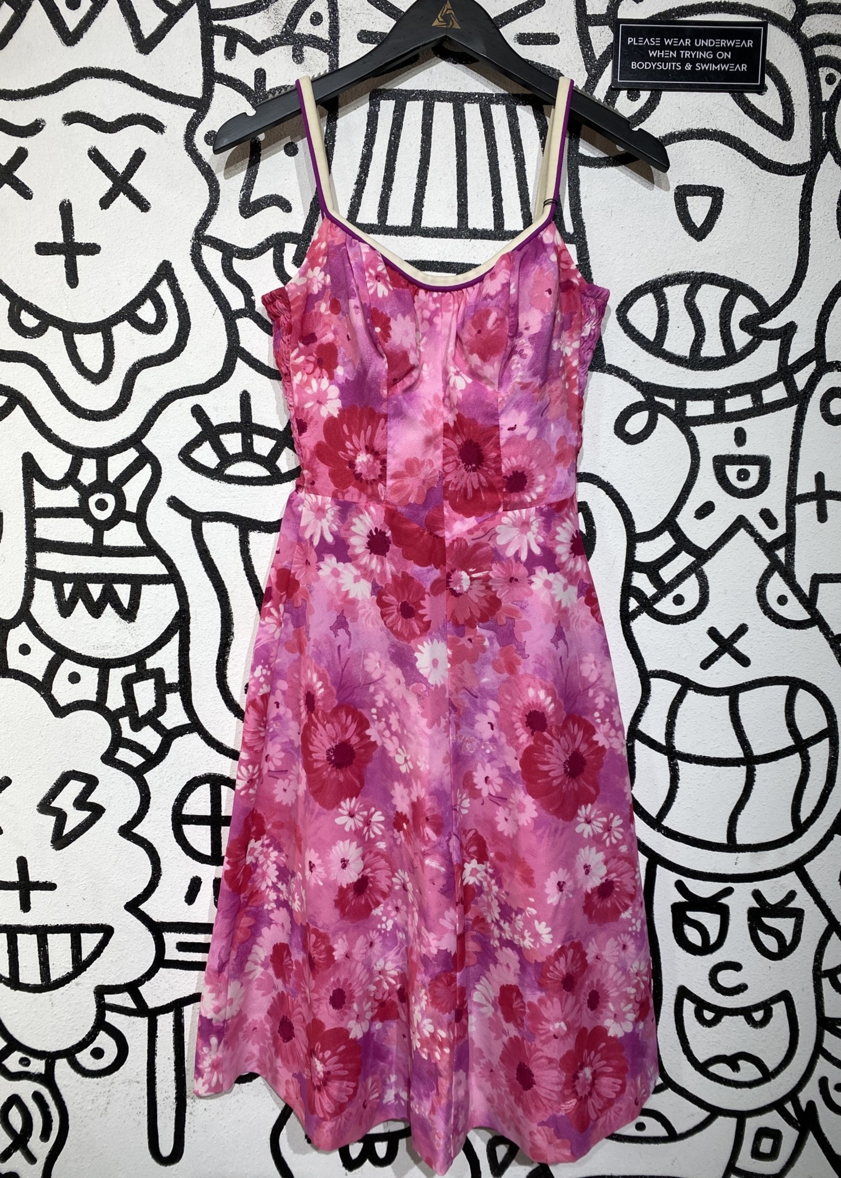 DeWeese Design '70s Hot Pink Floral Sun Dress S