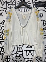 Free People Embroidered Flower Long Sleeve Top S 1
