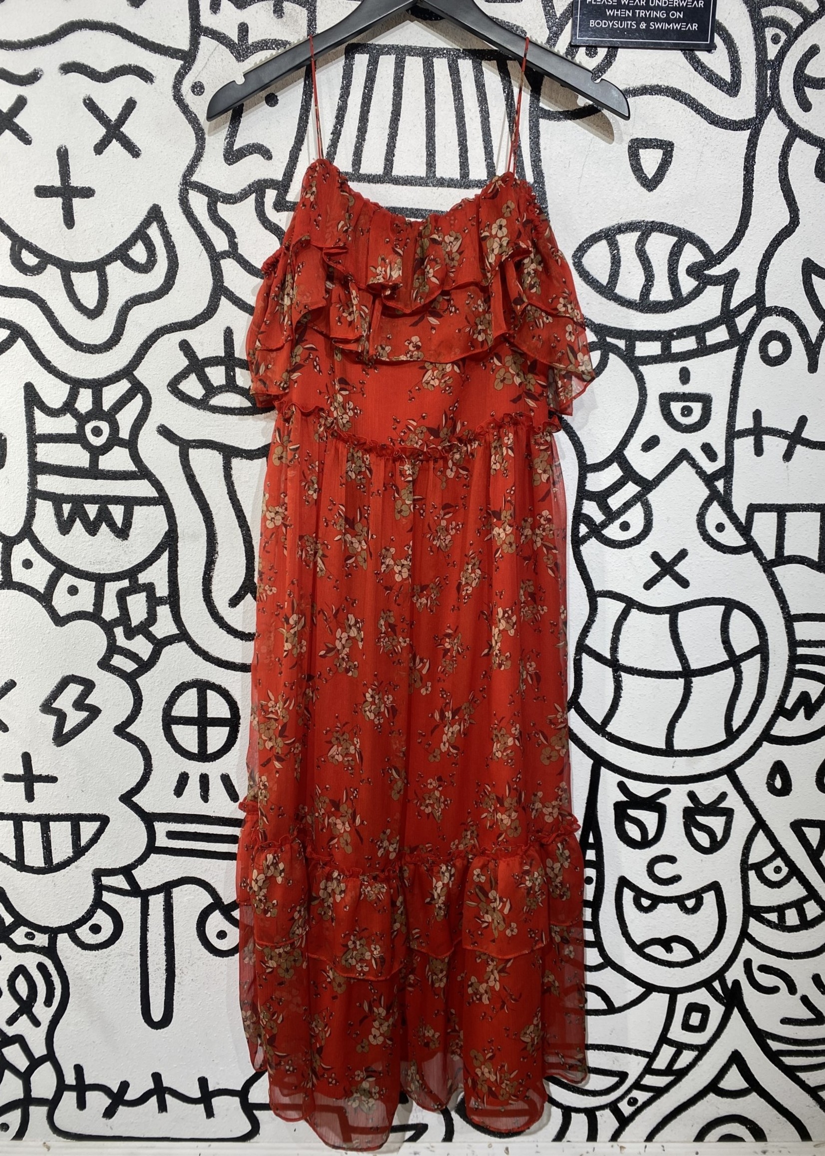 Zara Red Tiered Flowy Tank Dress S