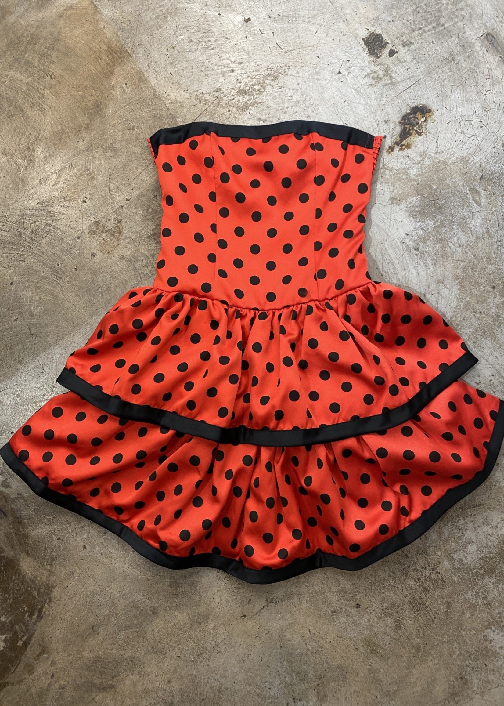 Jessica Howard Red Tiered Polka Dot Strapless Dress 32"/M