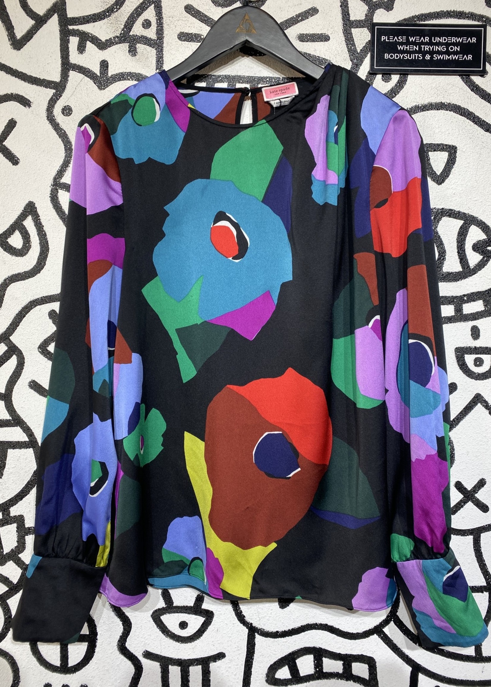 Kate Spade Abstract Flower Print Blouse L