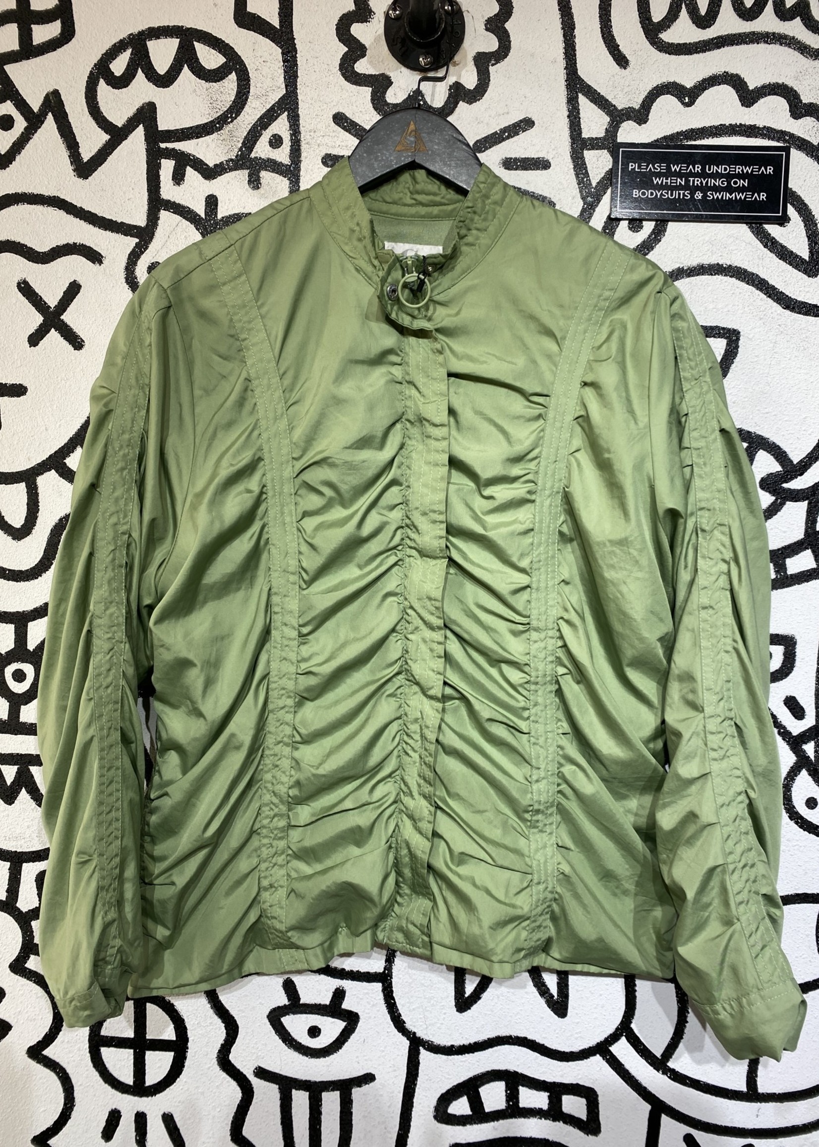 Caren Sport Vintage Green Ruched Zip Jacket M