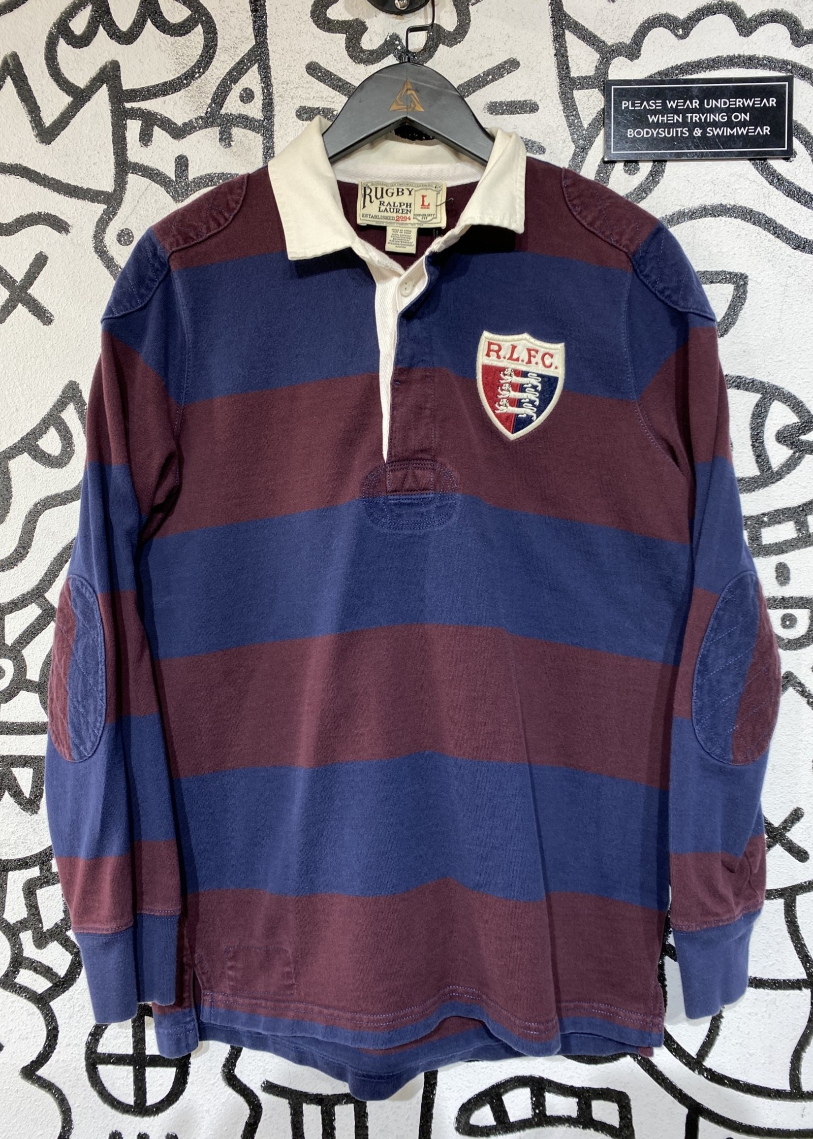 Rugby Ralph Lauren Blue Maroon Polo long Sleeve L