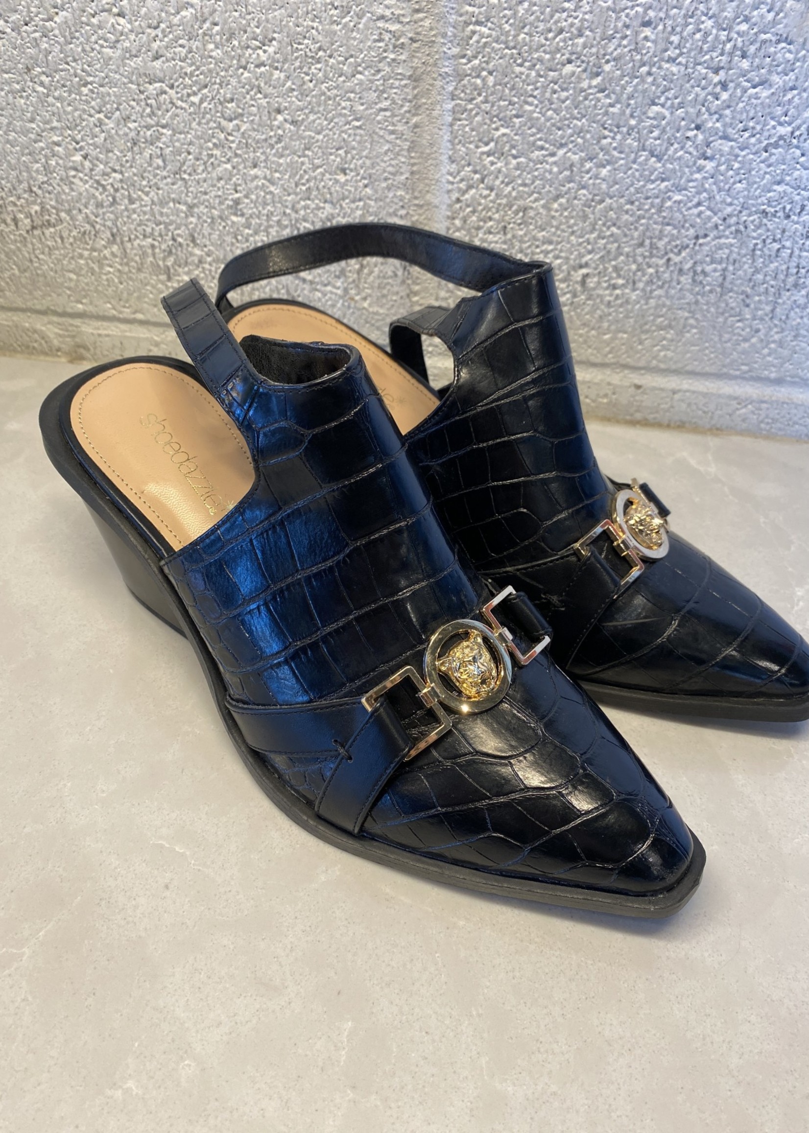 Shoedazzle Black Versace Style Heeled Booties 9