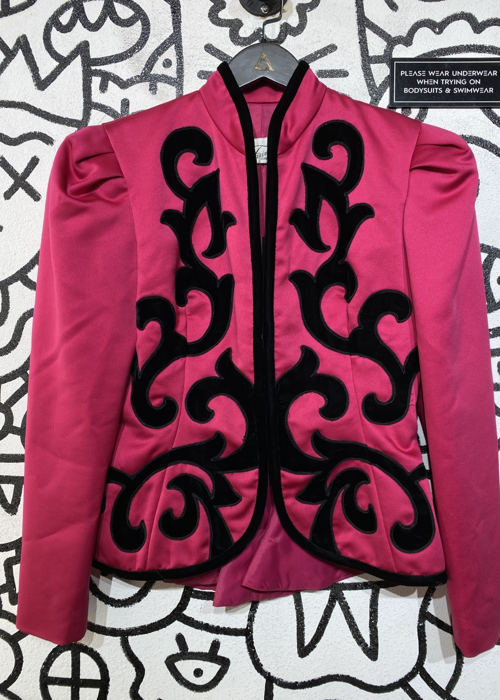 Farinae '80s Hot Pink Black Velvet Blazer 6/M