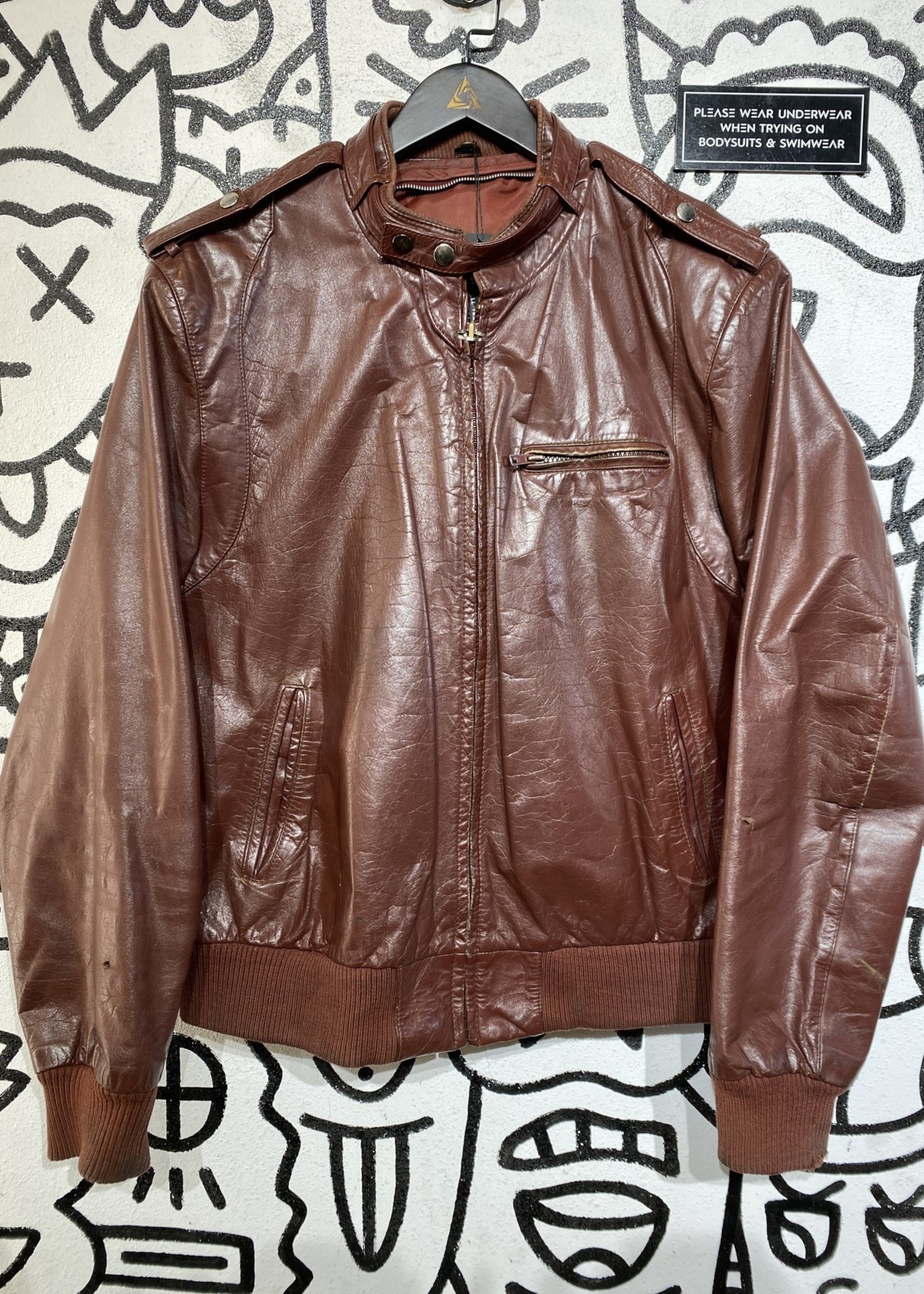No Label Red Members Only Style Leather Jacket L