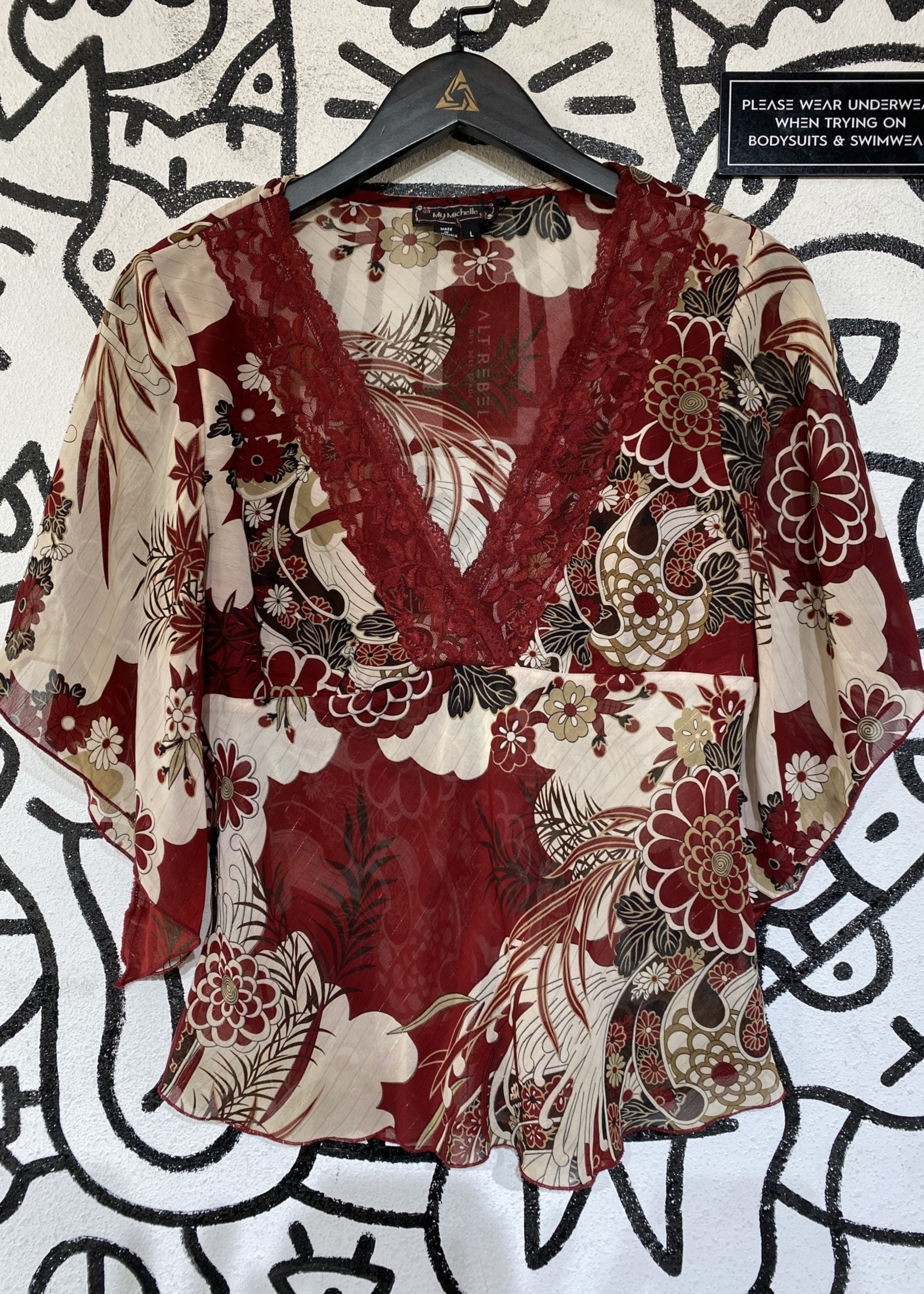 My Michelle Y2K Red Flower Blouse L