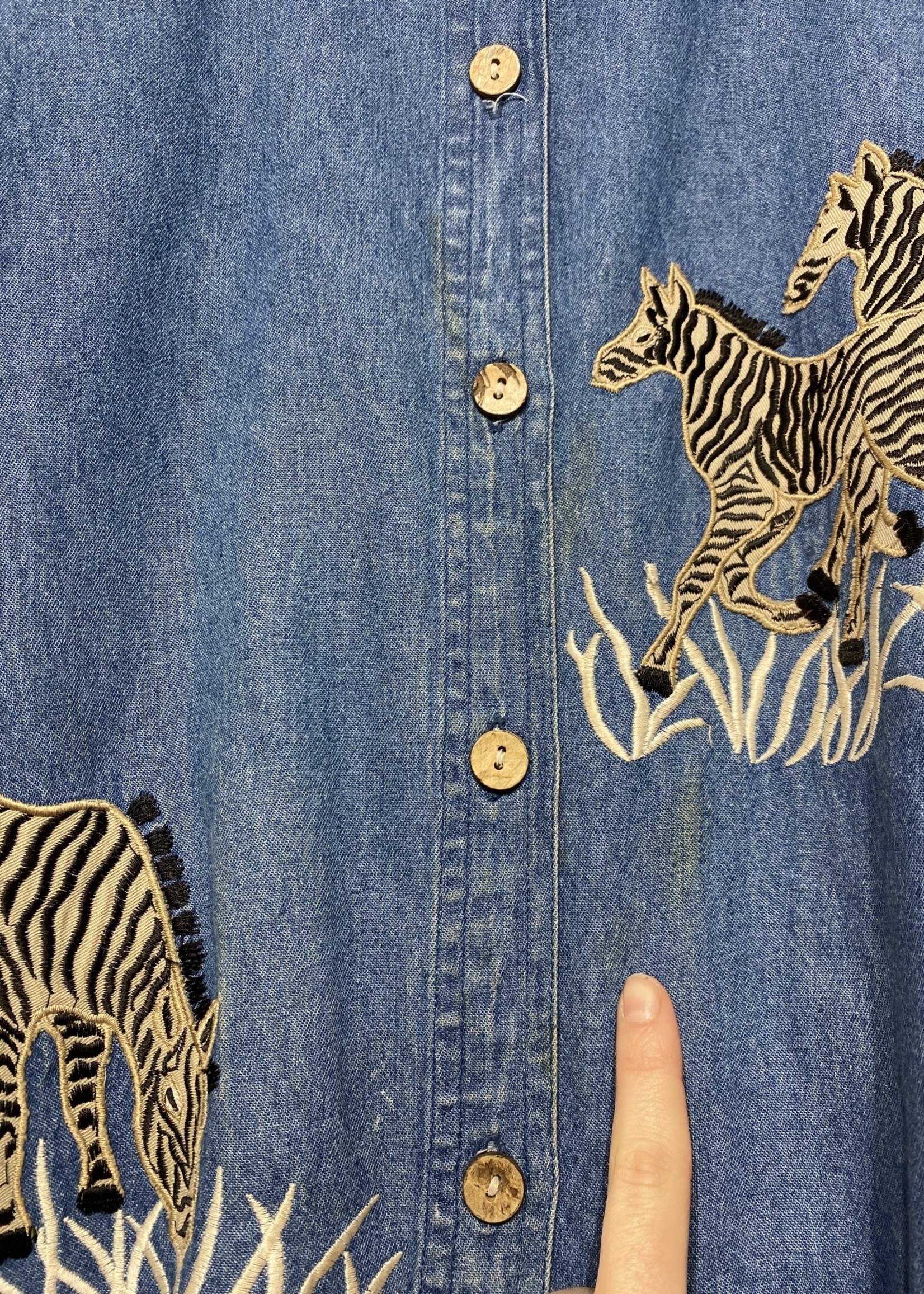 Dress Barn Vintage Denim Zebra Button Up M AS IS