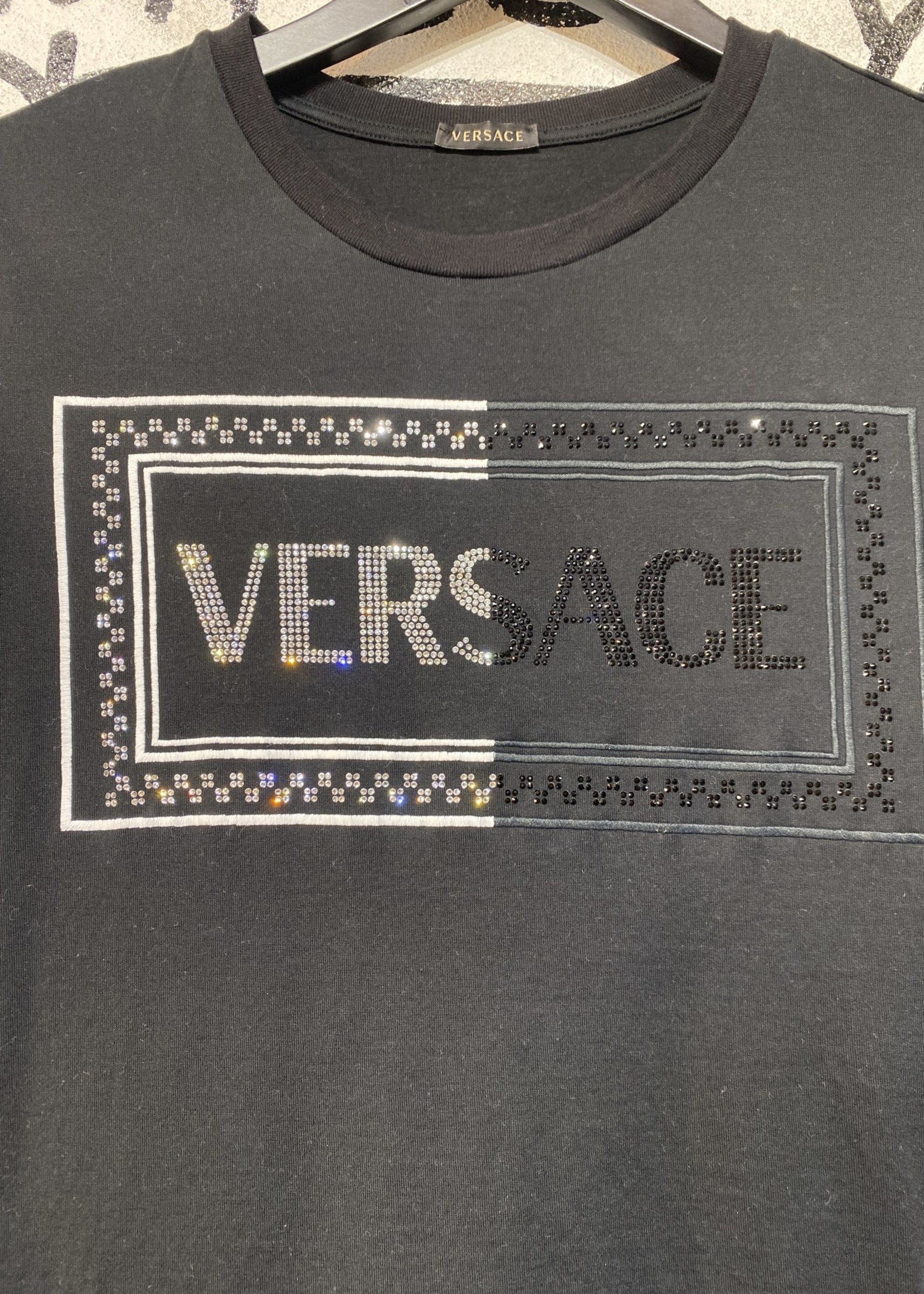 Versace Black Rhinestone Tee Fem S