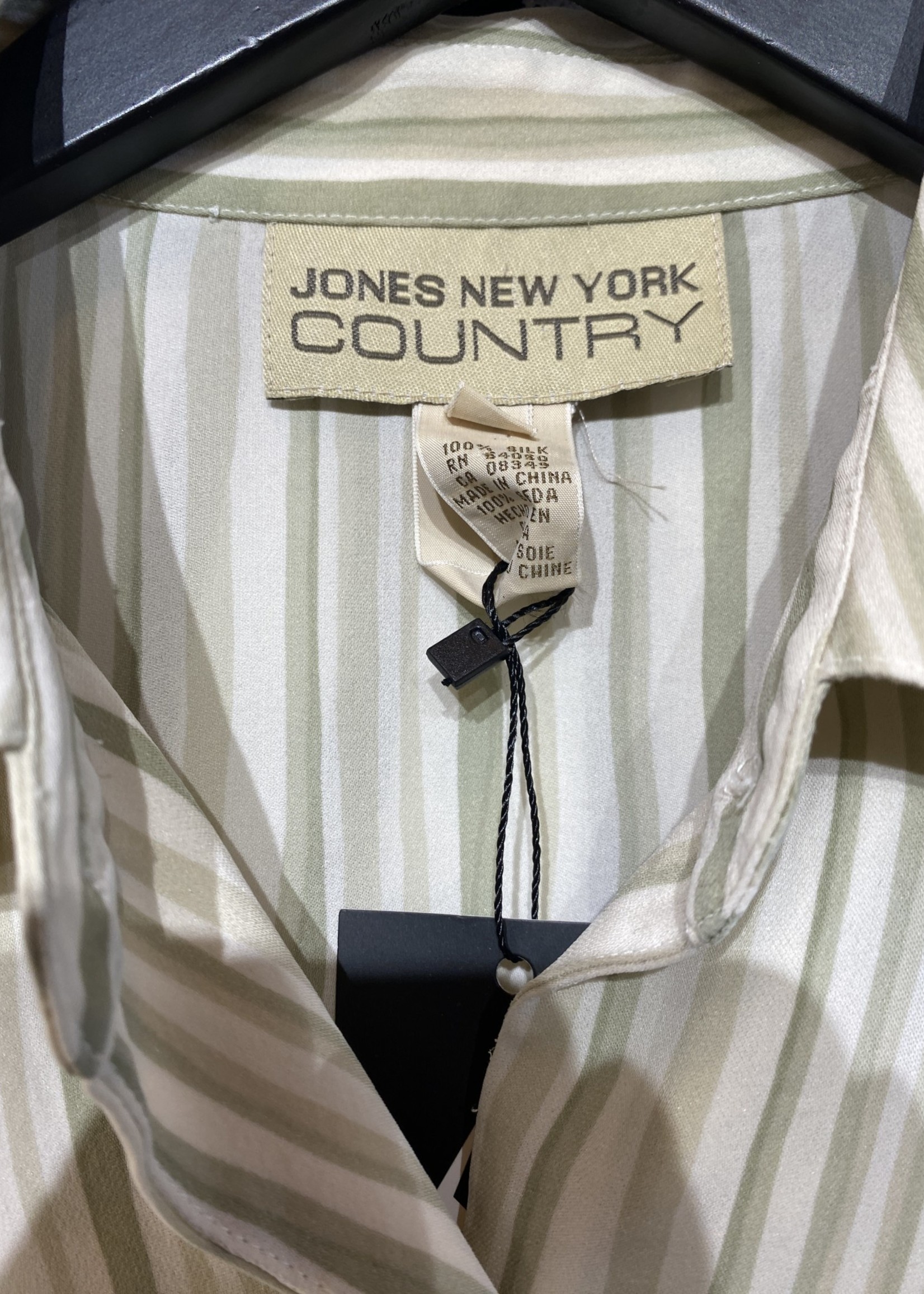 Jones NY Country Green Striped Blouse 12/M