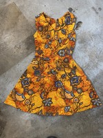 No Label 70s Orange Abstract Leaf Print Dress S