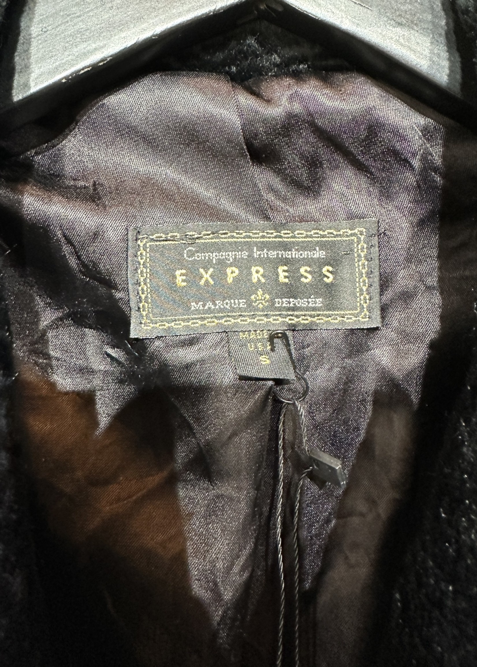 Express Vintage Black Fur Coat Fem S