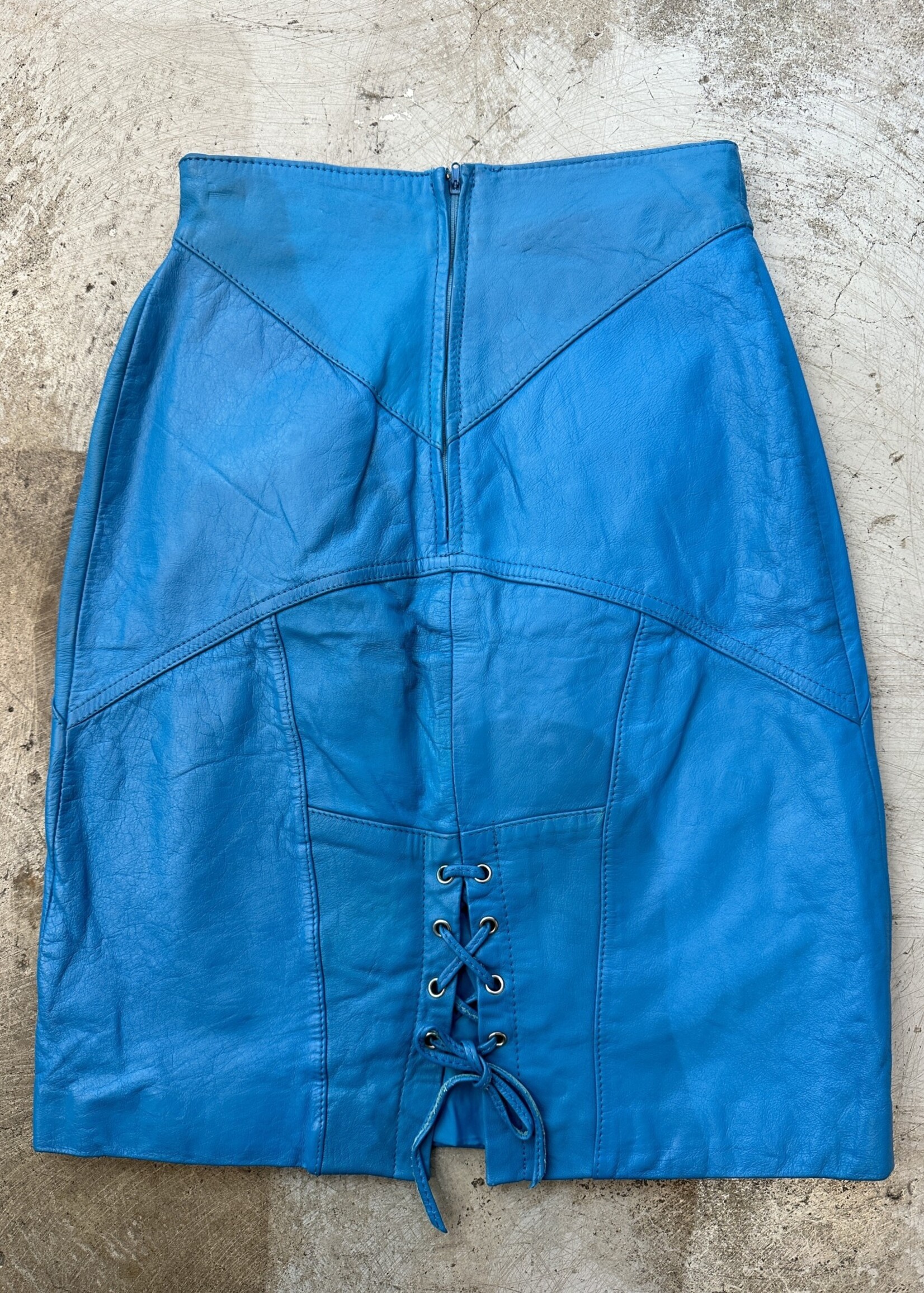 Vintage Chia Blue Leather Skirt 24
