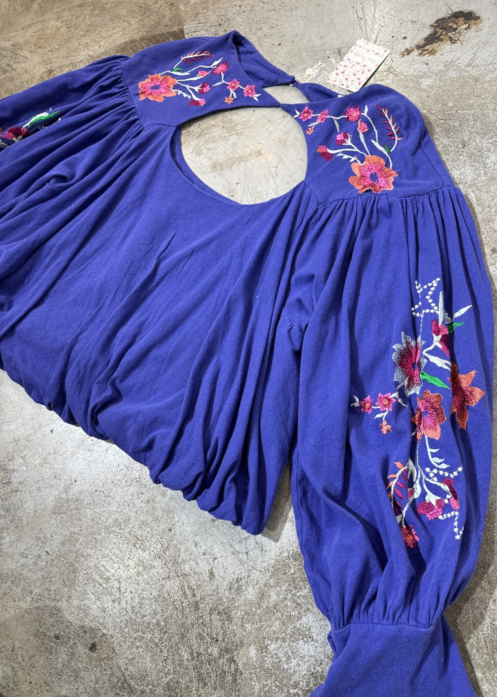 NWT Free People Purple Embroidered LS S