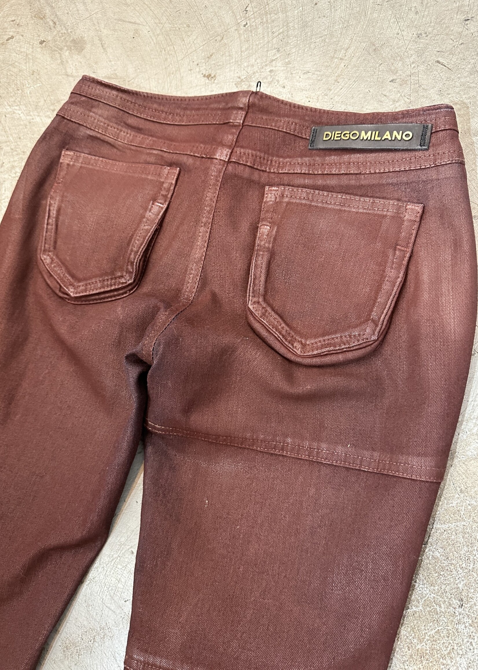 Diego Milano Y2K Low Rise Brown Waxed Flares 25/26"