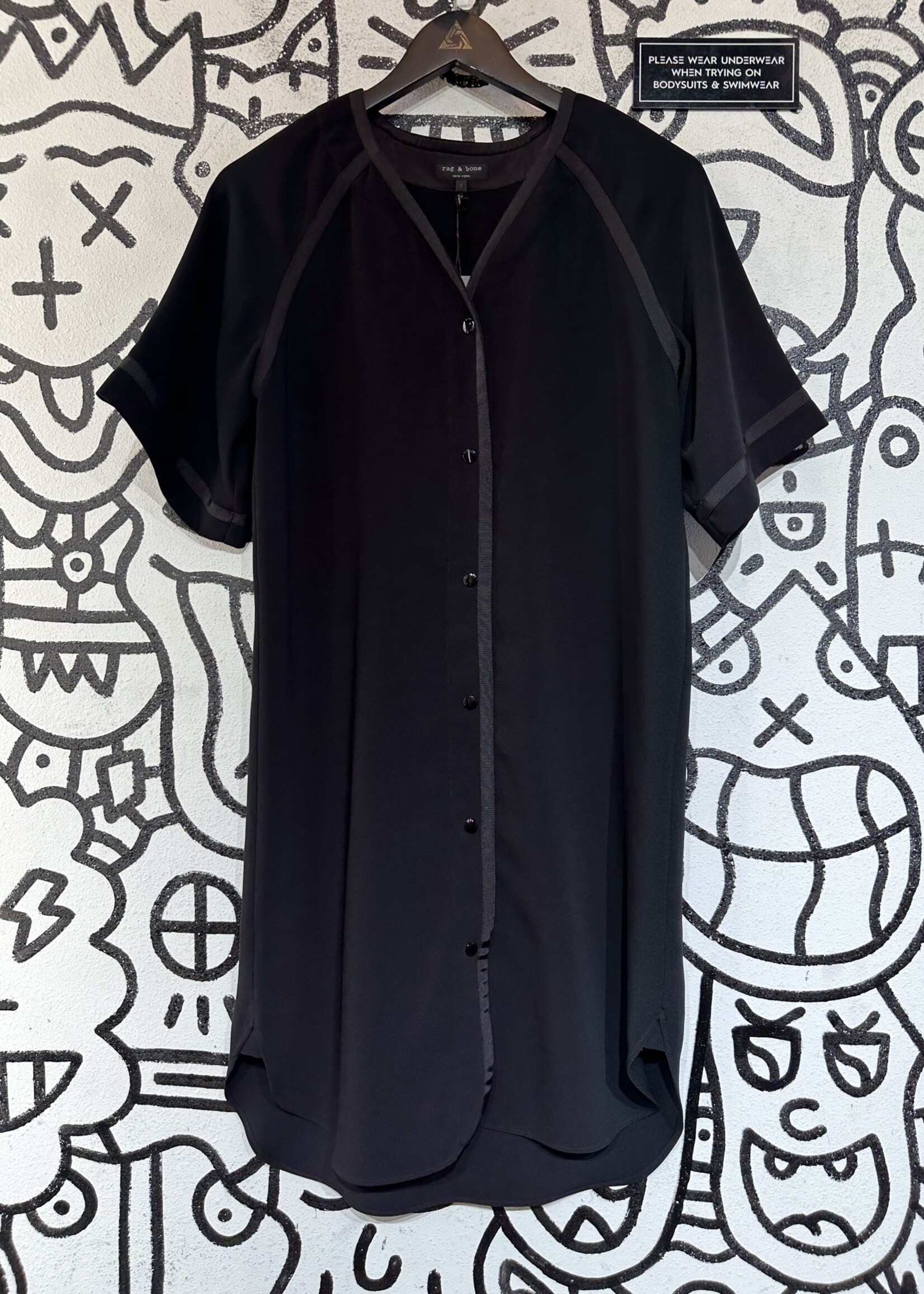 Rag & Bone Black Short Sleeve Button Up Dress S