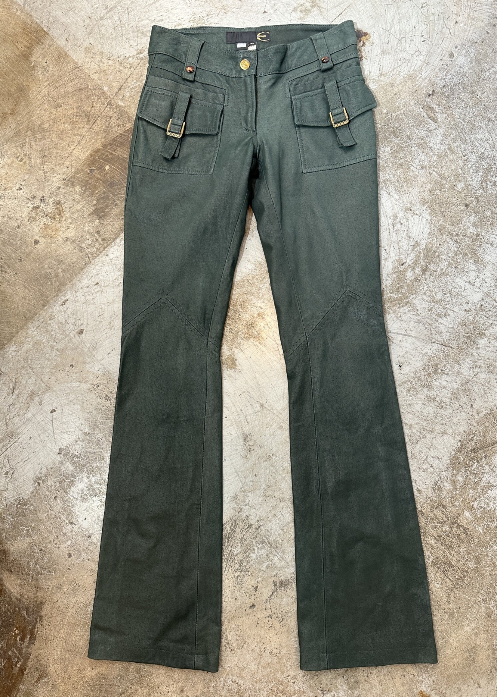 Roberto Cavalli Green Soft Leather Cargo Pants 26"