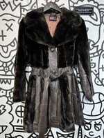 Vintage Fur Trim Leather Coat Fem M