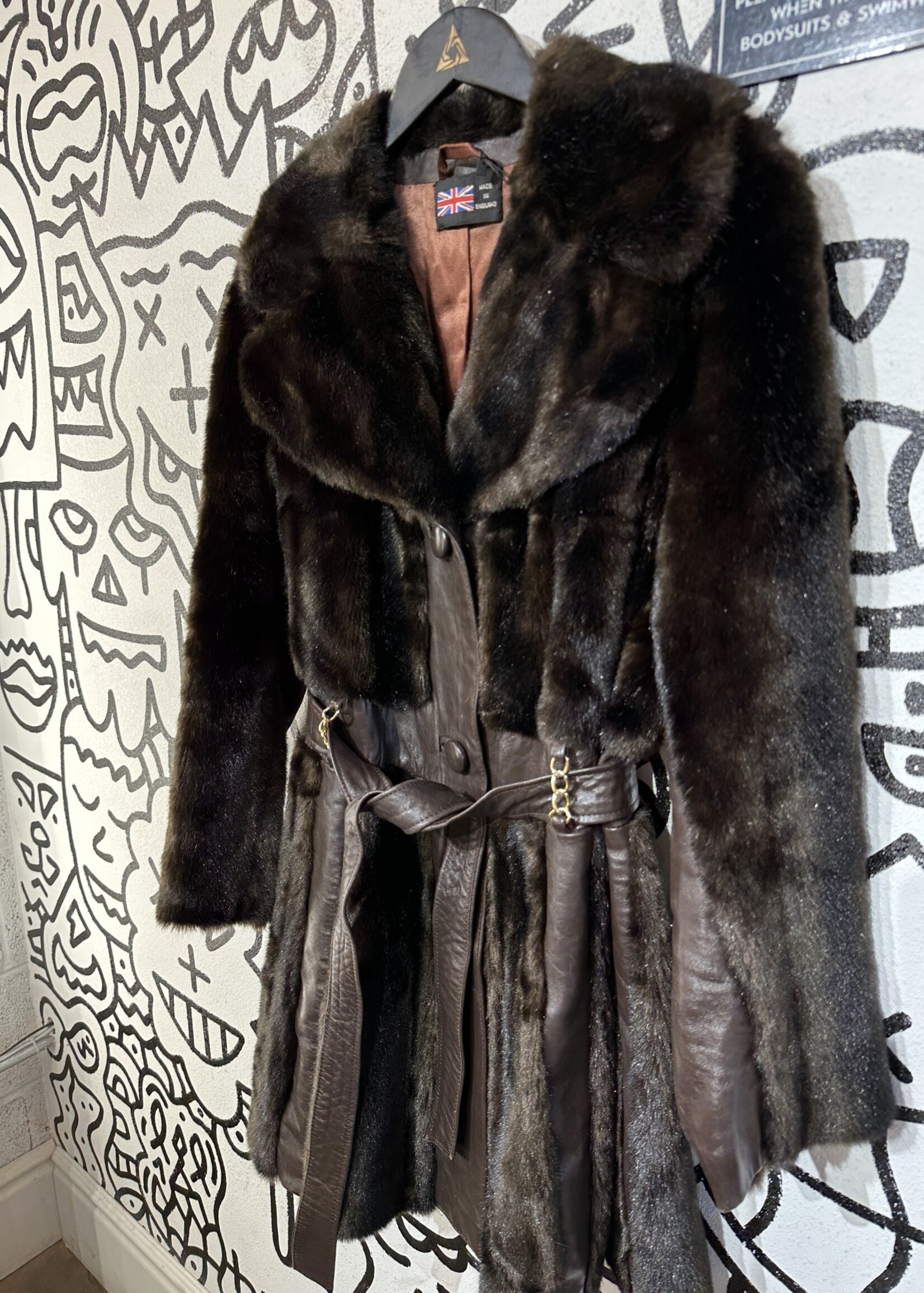 Vintage Fur Trim Leather Coat Fem M
