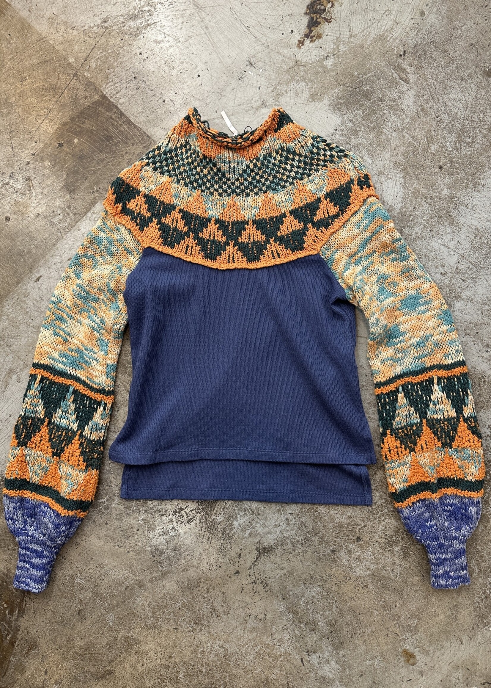 Free People Blue Orange Knit Mock Neck Sweater XS