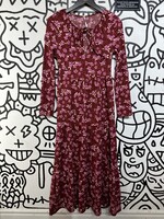 Free People Red White Floral LS Dress XS