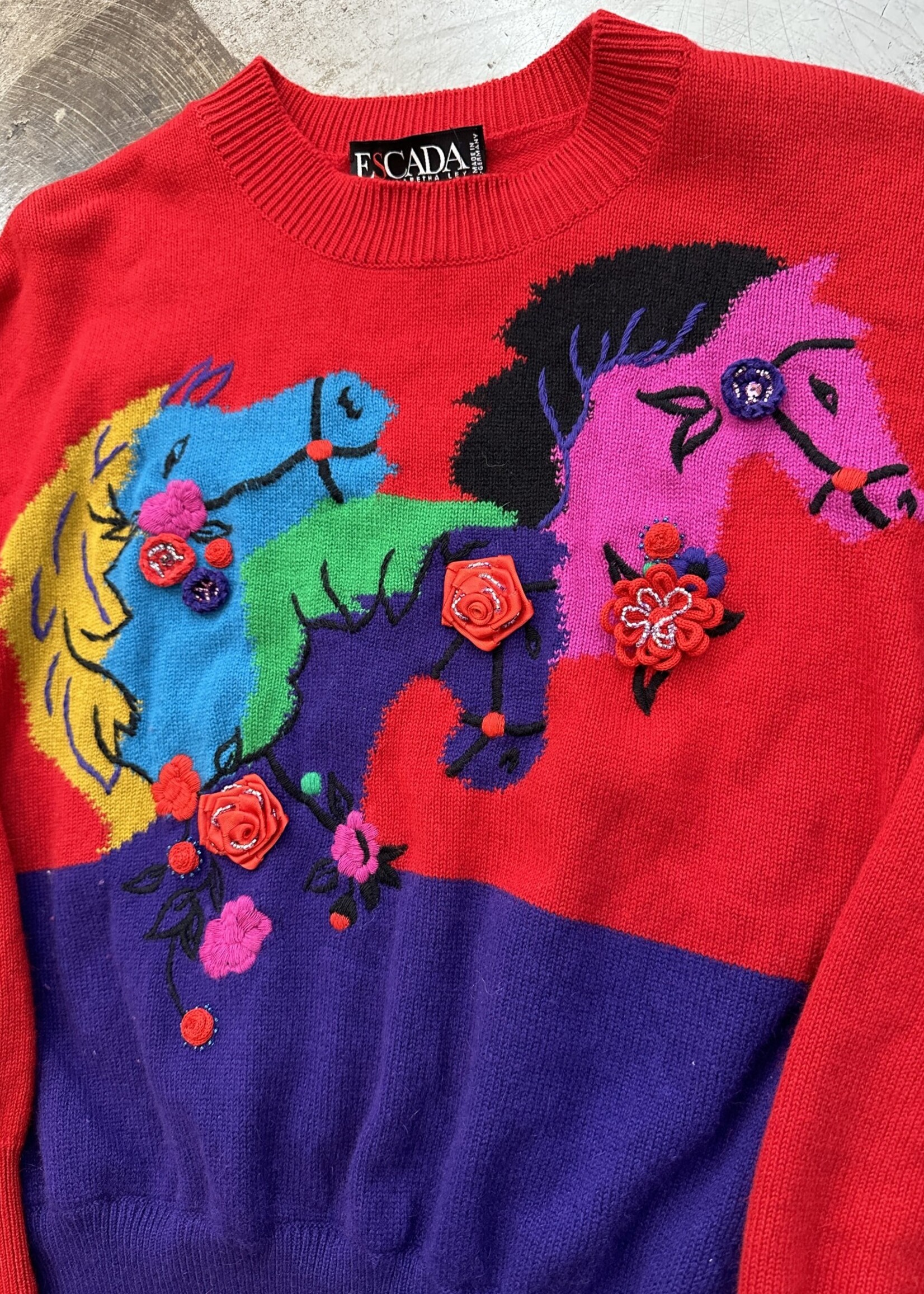 Escada Multi Color Horse Sweater L