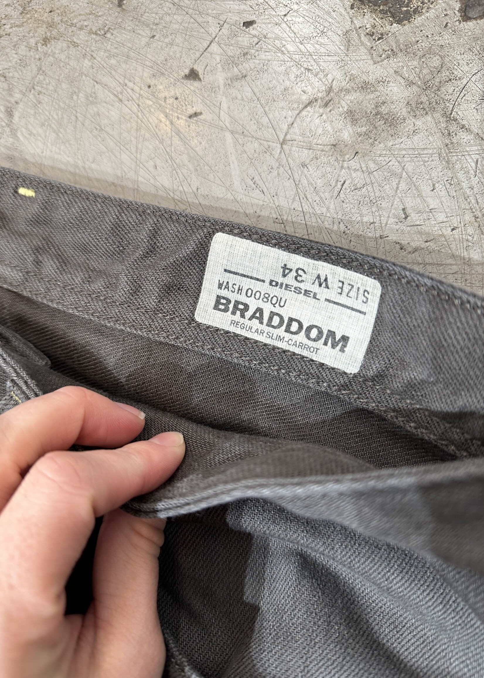 Diesel 'Braddom' Grey Wash Straight Leg Jeans 34"