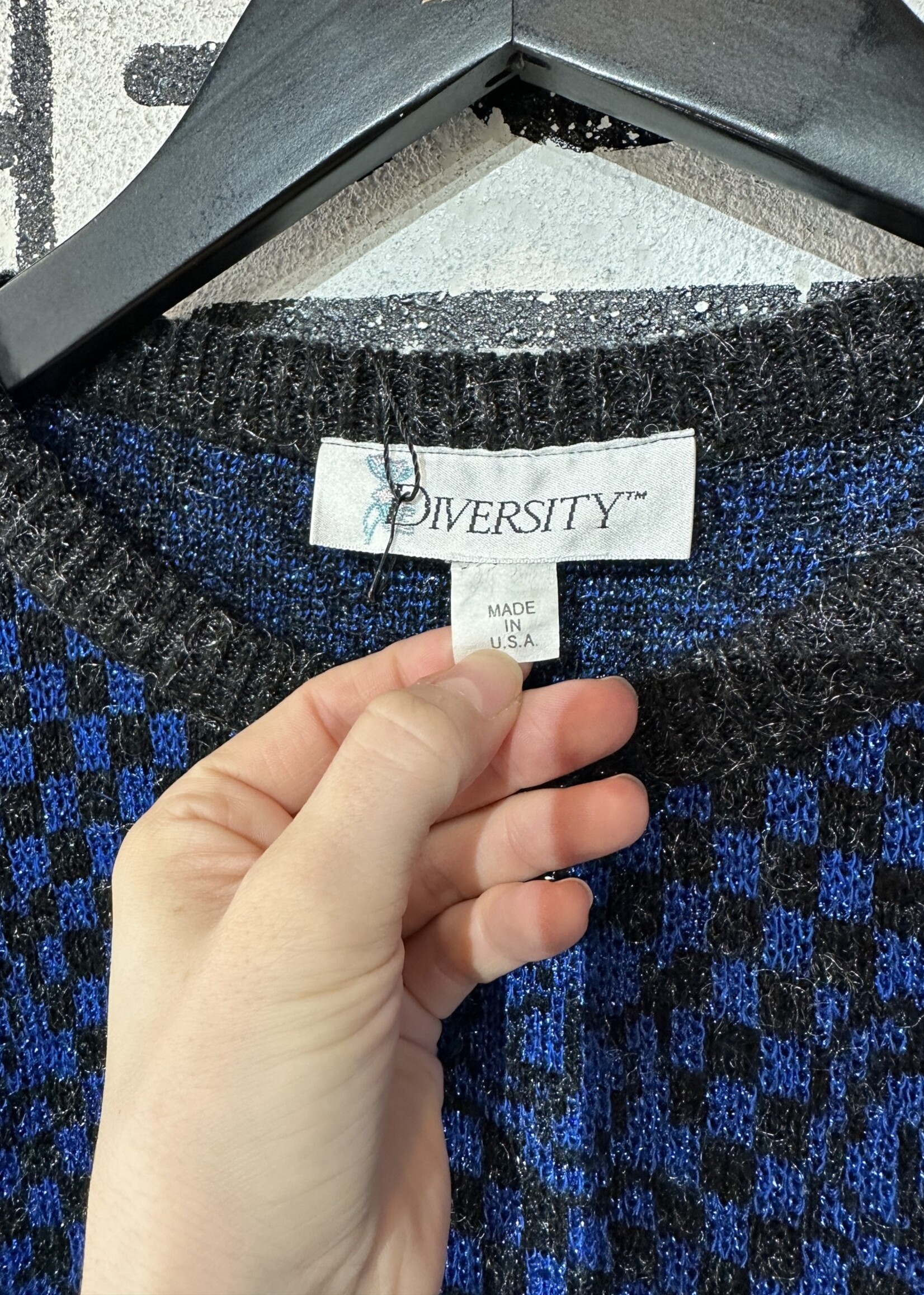 Diversity Vintage Blue Black Sweater Fem S