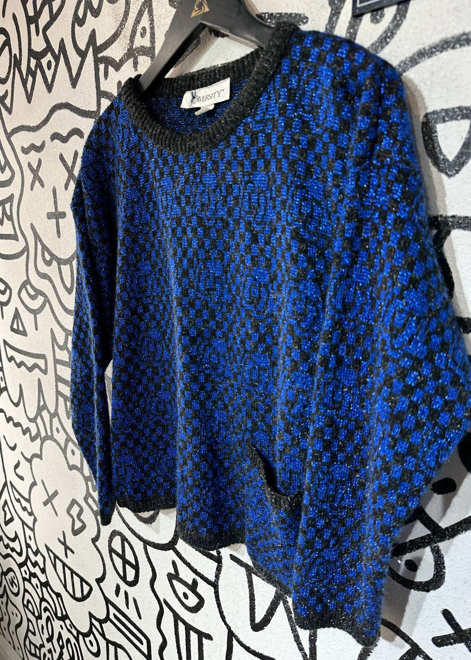 Diversity Vintage Blue Black Sweater Fem S