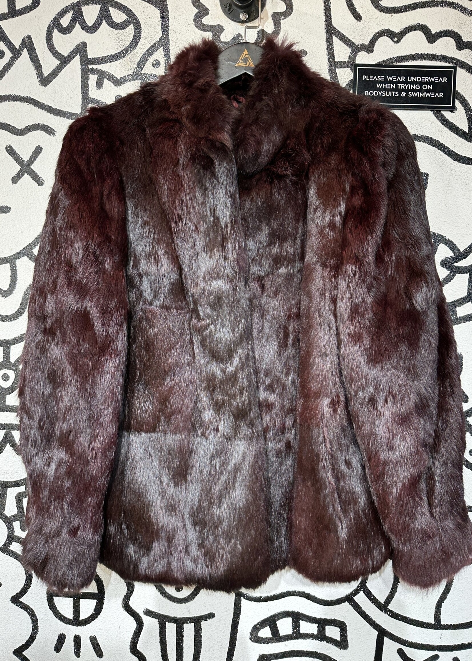 Niki Vintage Black/Maroon Fur Coat Fem M